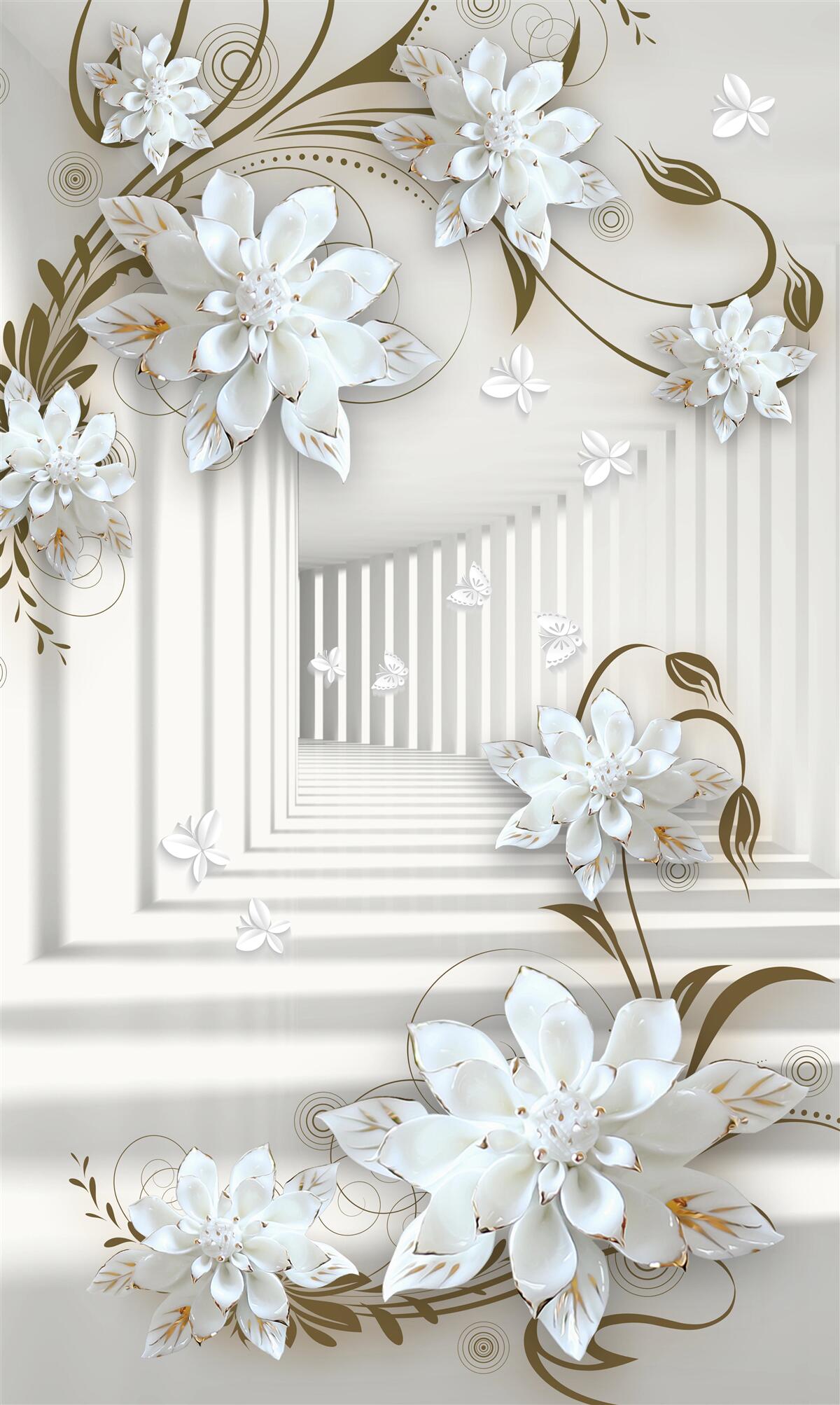 Fotobehang eindeloze gang en bleke lotus