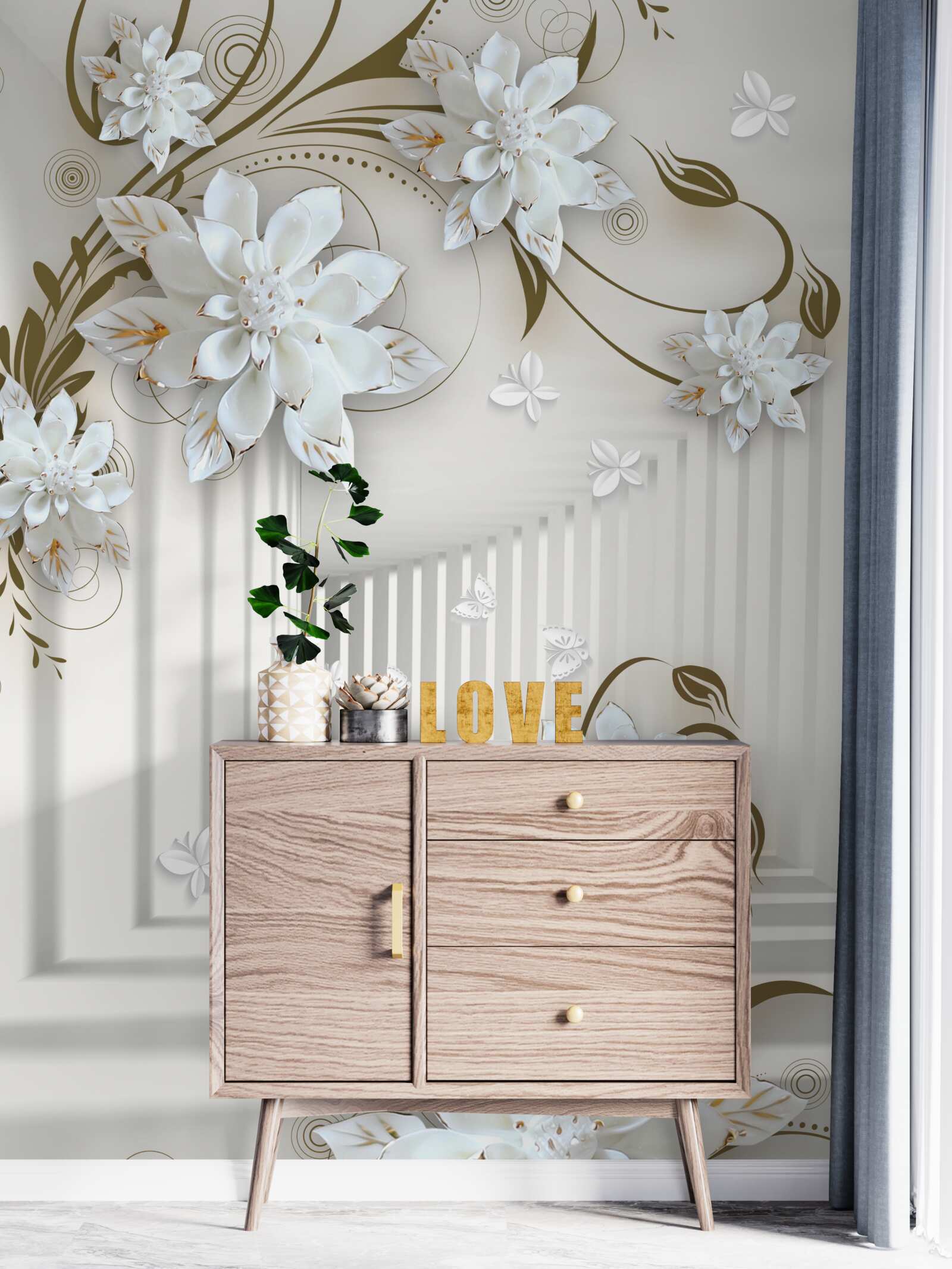 Fotobehang eindeloze gang en bleke lotus