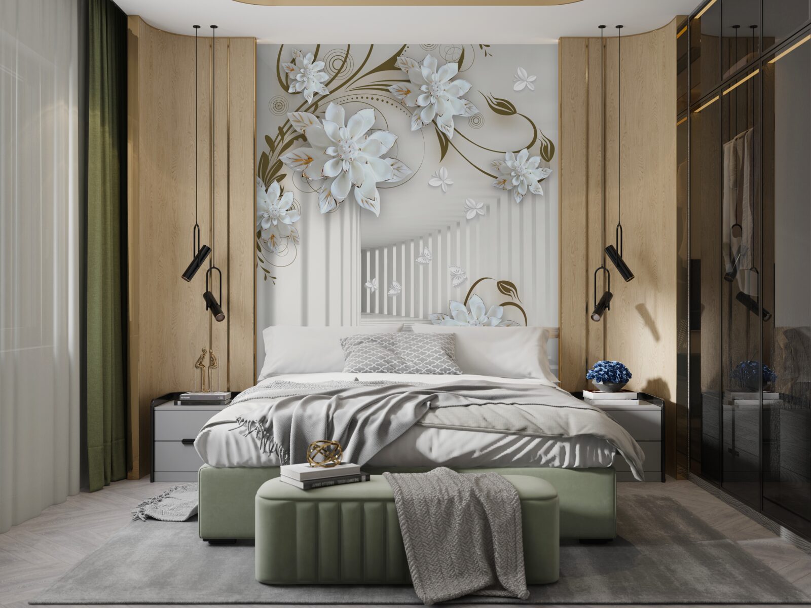 Fotobehang eindeloze gang en bleke lotus