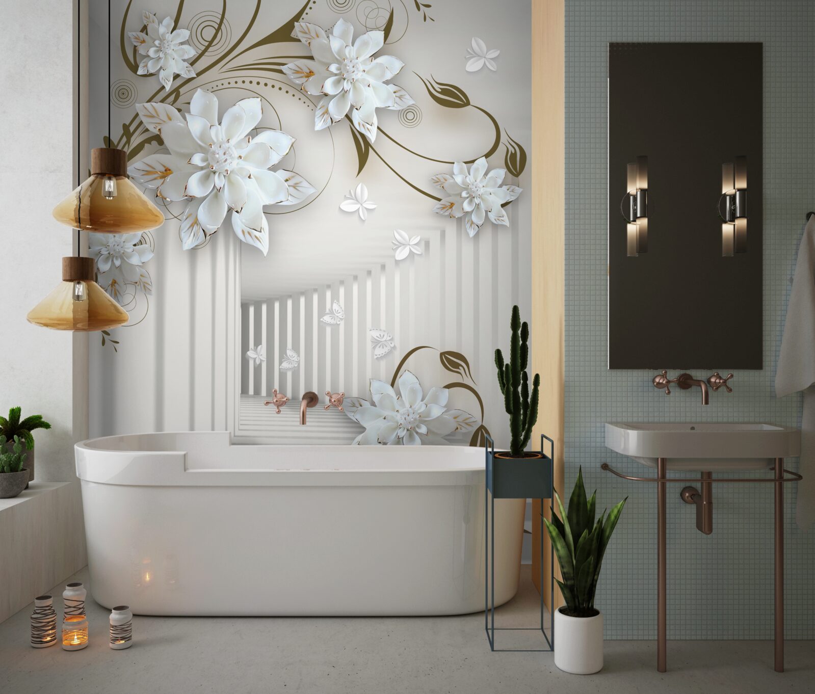 Fotobehang eindeloze gang en bleke lotus