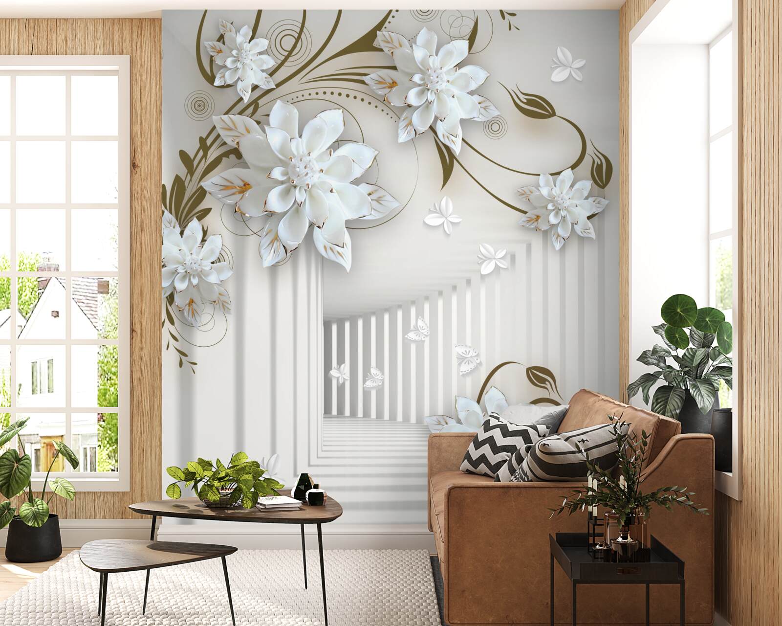 Fotobehang eindeloze gang en bleke lotus