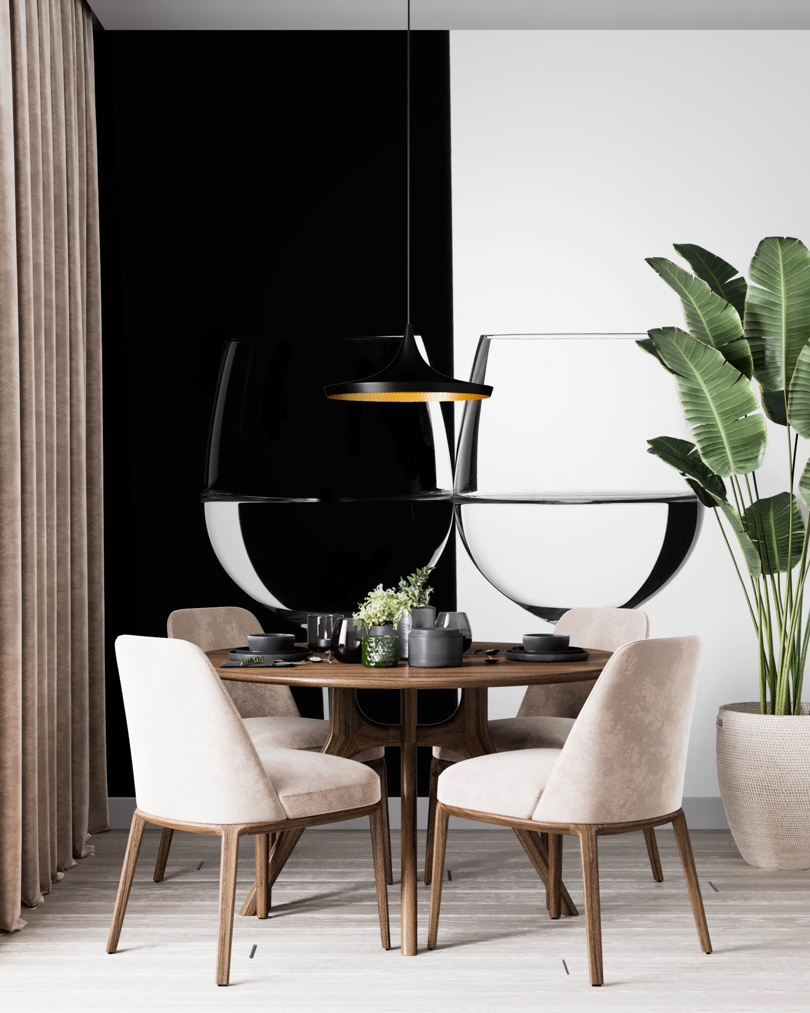 Fotobehang glazen op lichte en donkere achtergrond