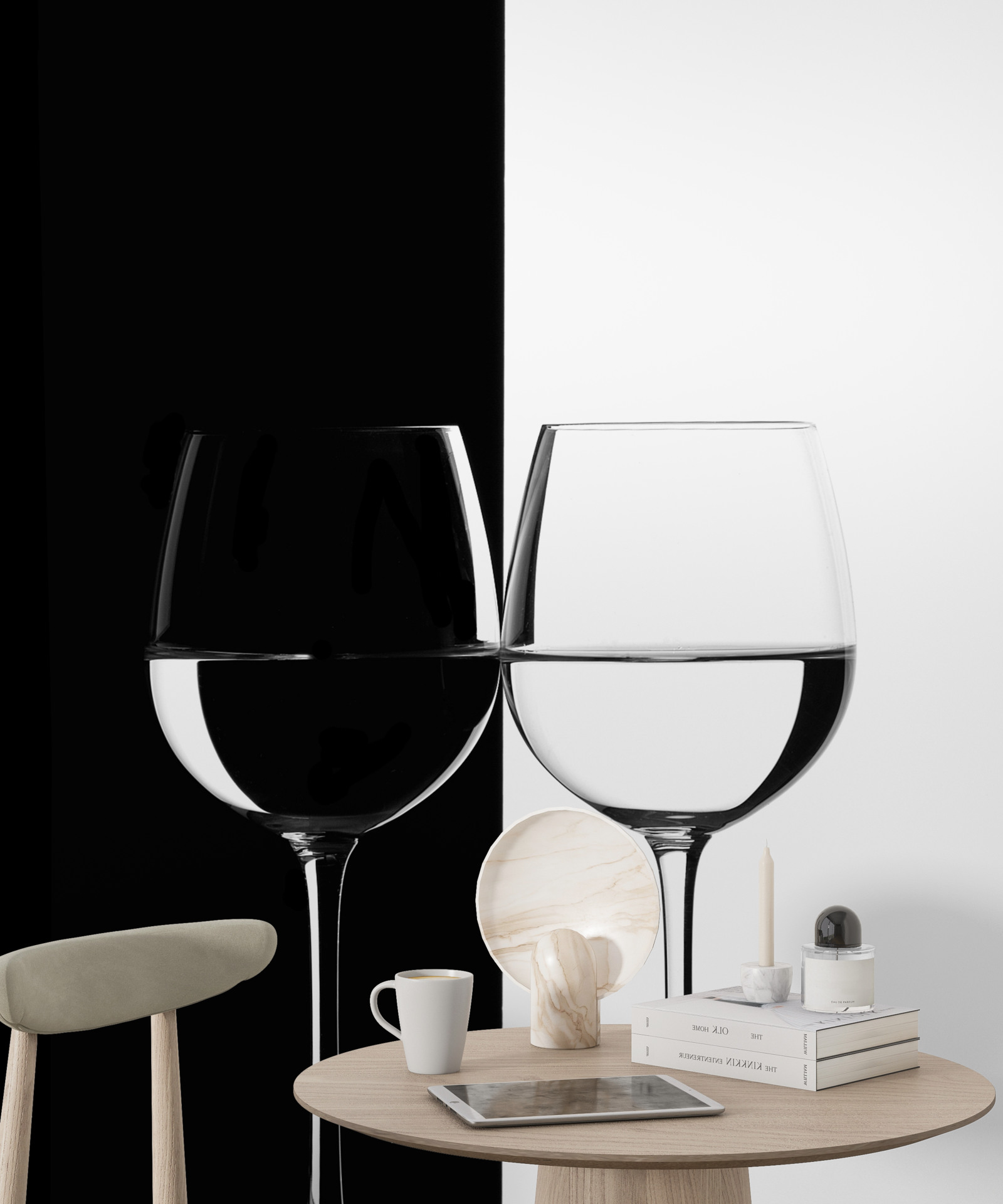 Fotobehang glazen op lichte en donkere achtergrond