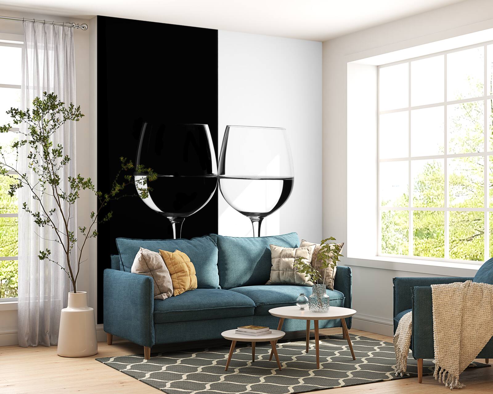 Fotobehang glazen op lichte en donkere achtergrond