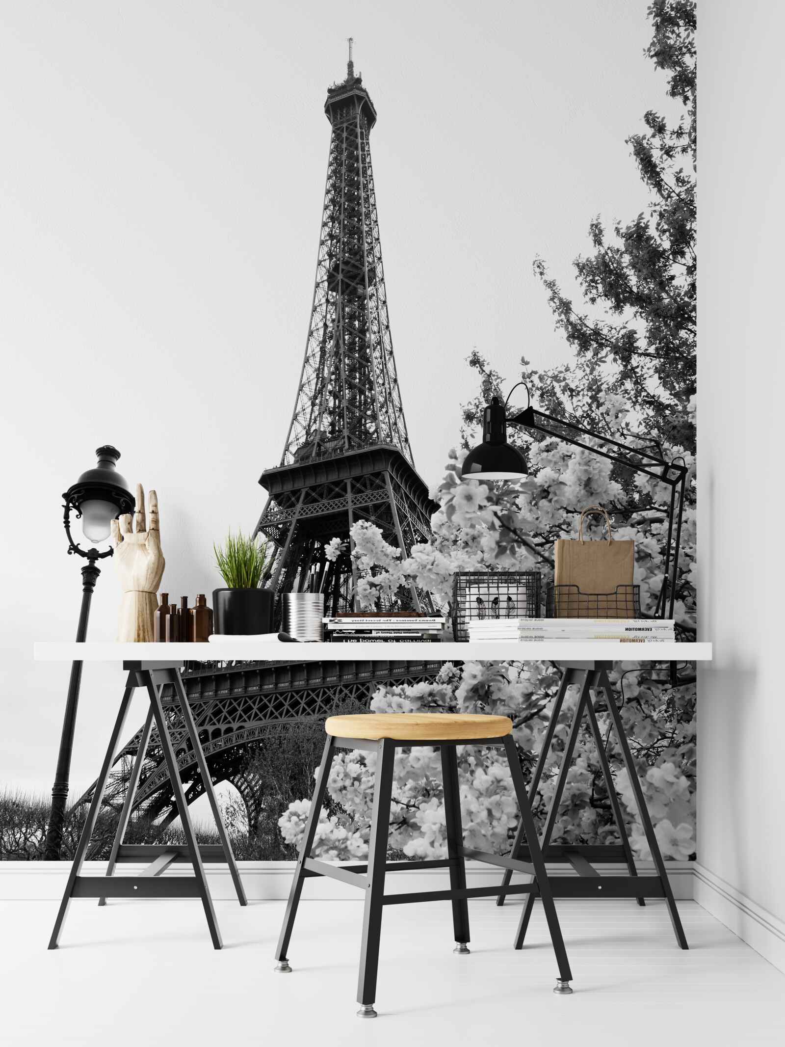 Fotobehang eiffeltoren in zwart-wit