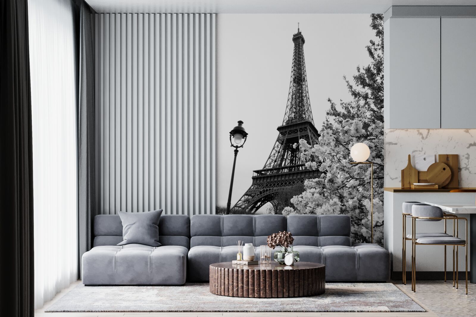 Fotobehang eiffeltoren in zwart-wit