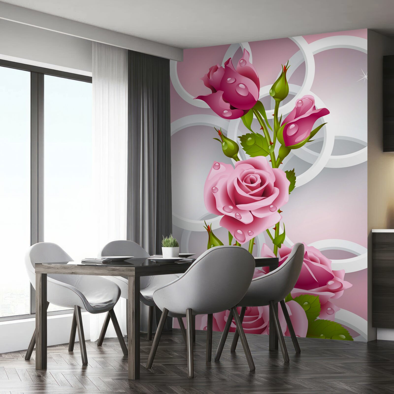 Fotobehang zachte stengels van karmozijnrode roos