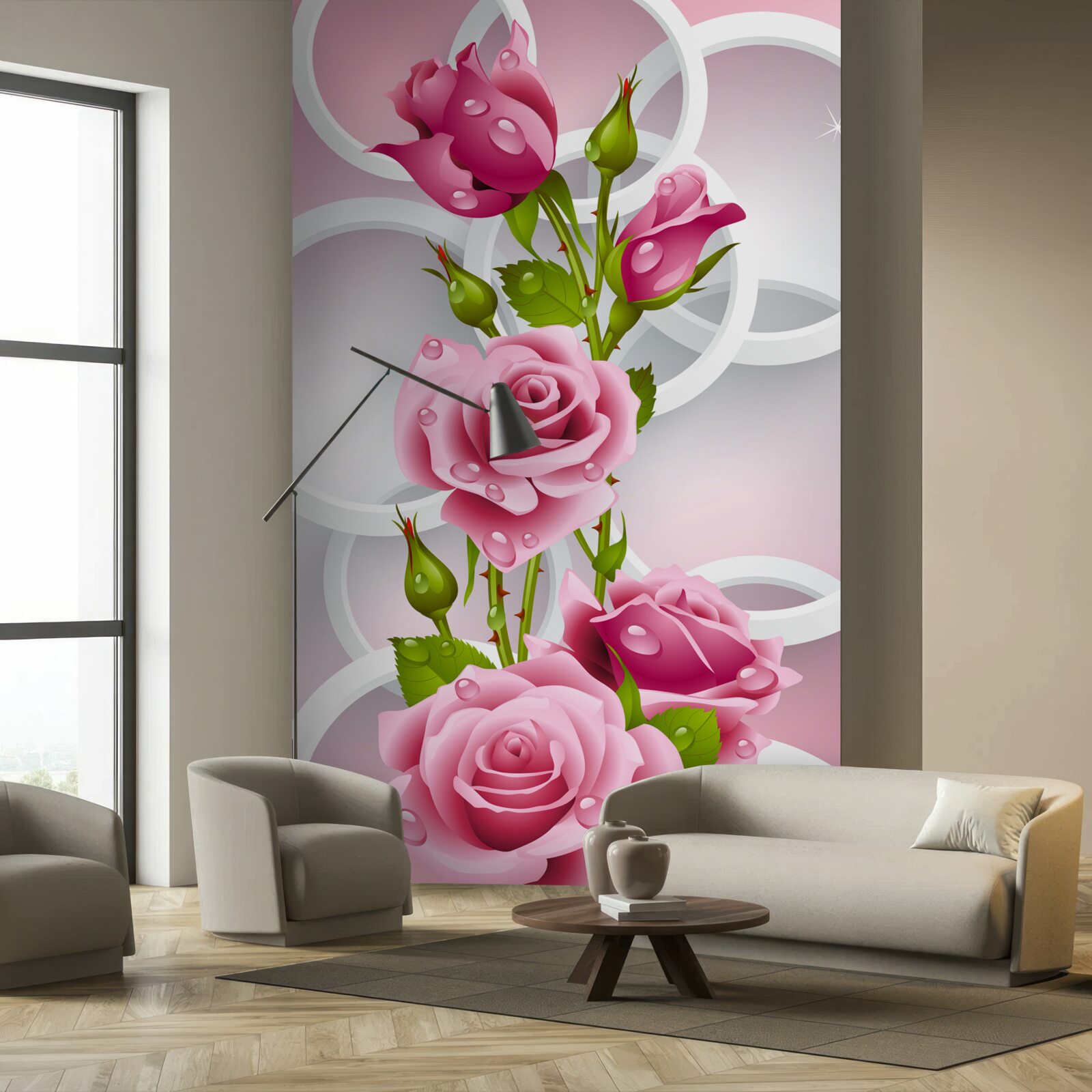 Fotobehang zachte stengels van karmozijnrode roos