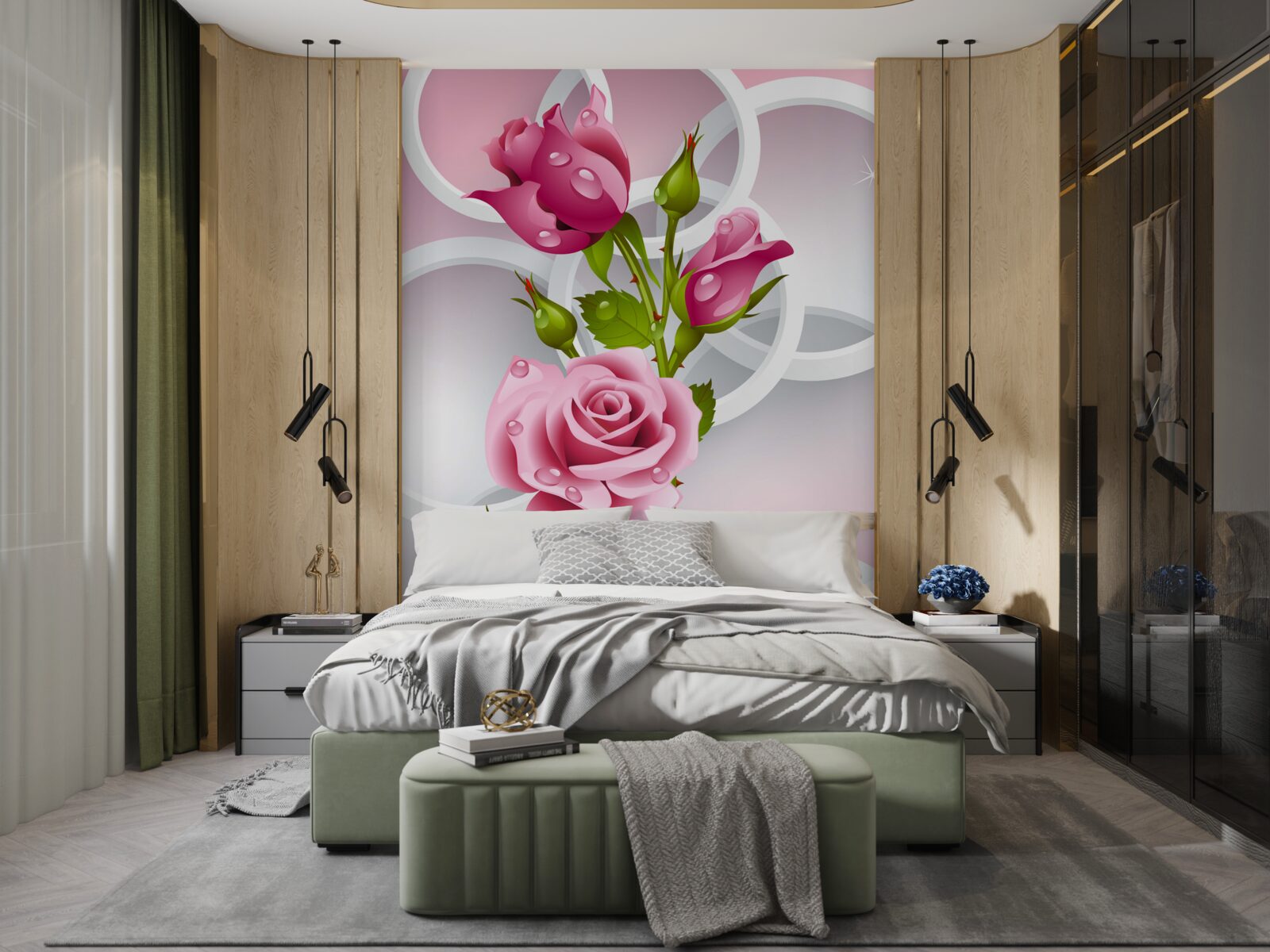 Fotobehang zachte stengels van karmozijnrode roos