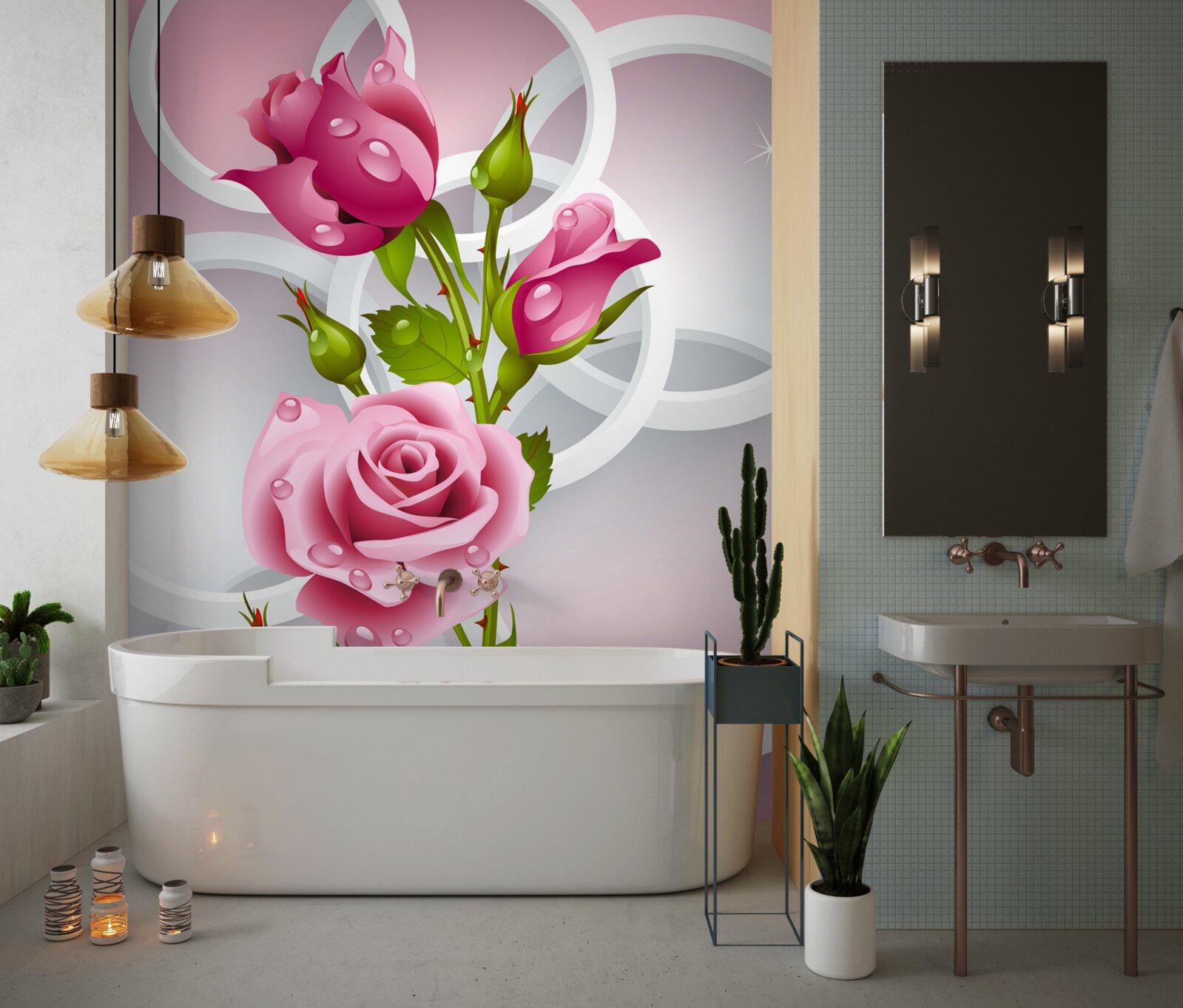 Fotobehang zachte stengels van karmozijnrode roos