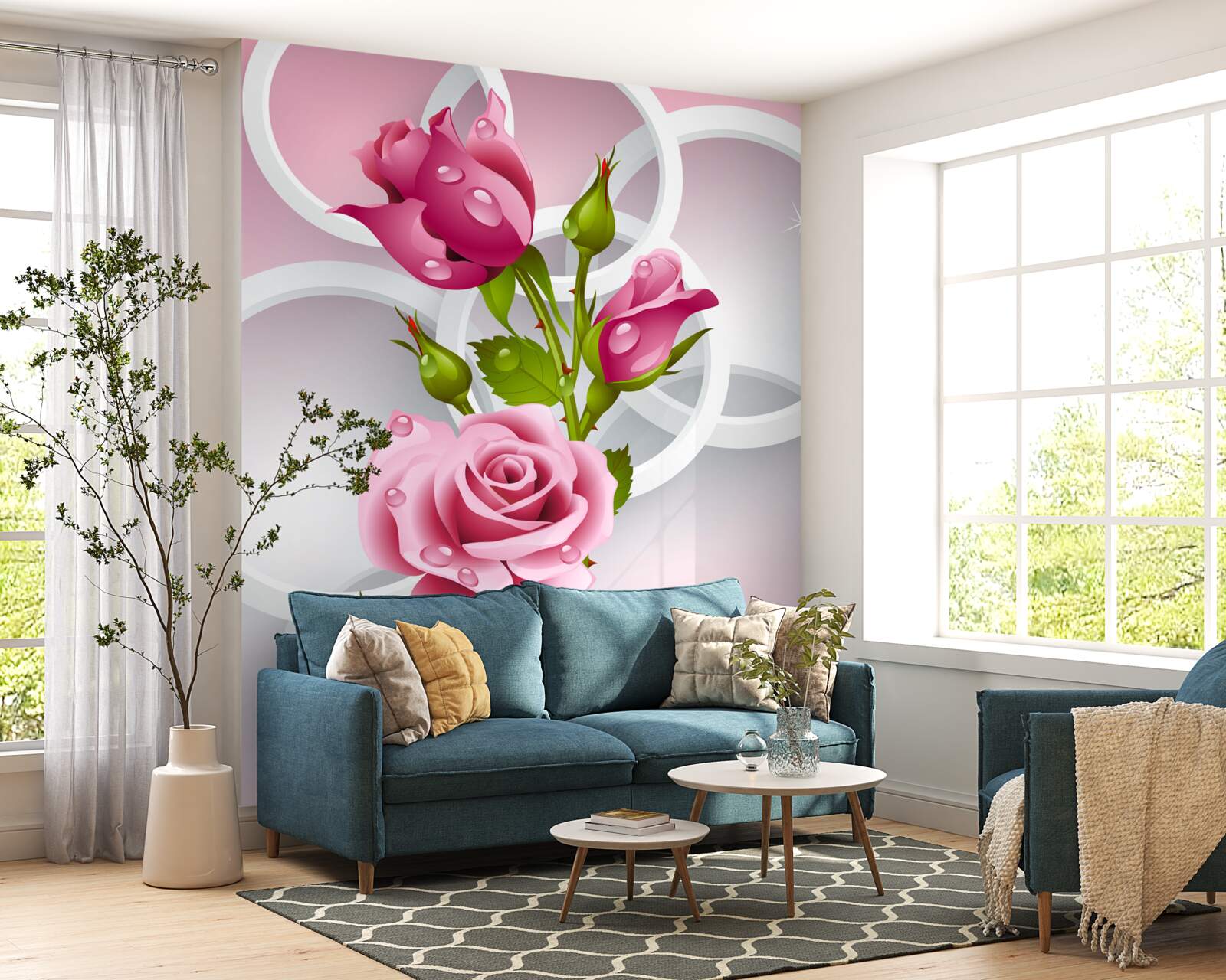 Fotobehang zachte stengels van karmozijnrode roos