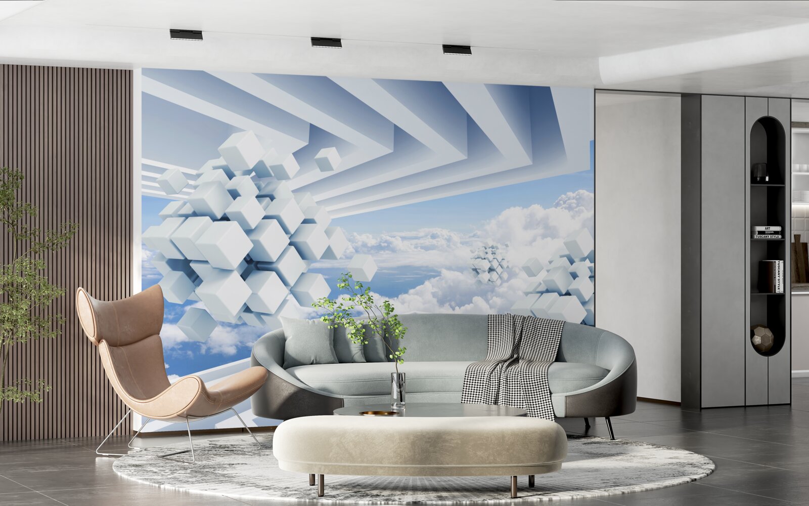 Fotobehang texturen zwevend in het blauw van de wolken