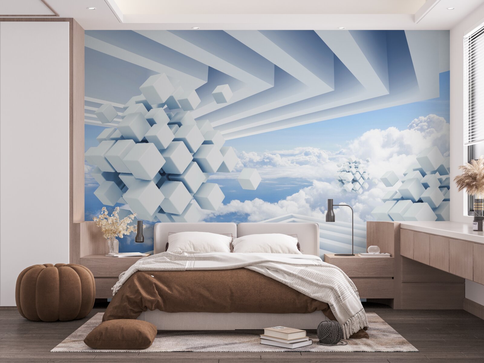 Fotobehang texturen zwevend in het blauw van de wolken