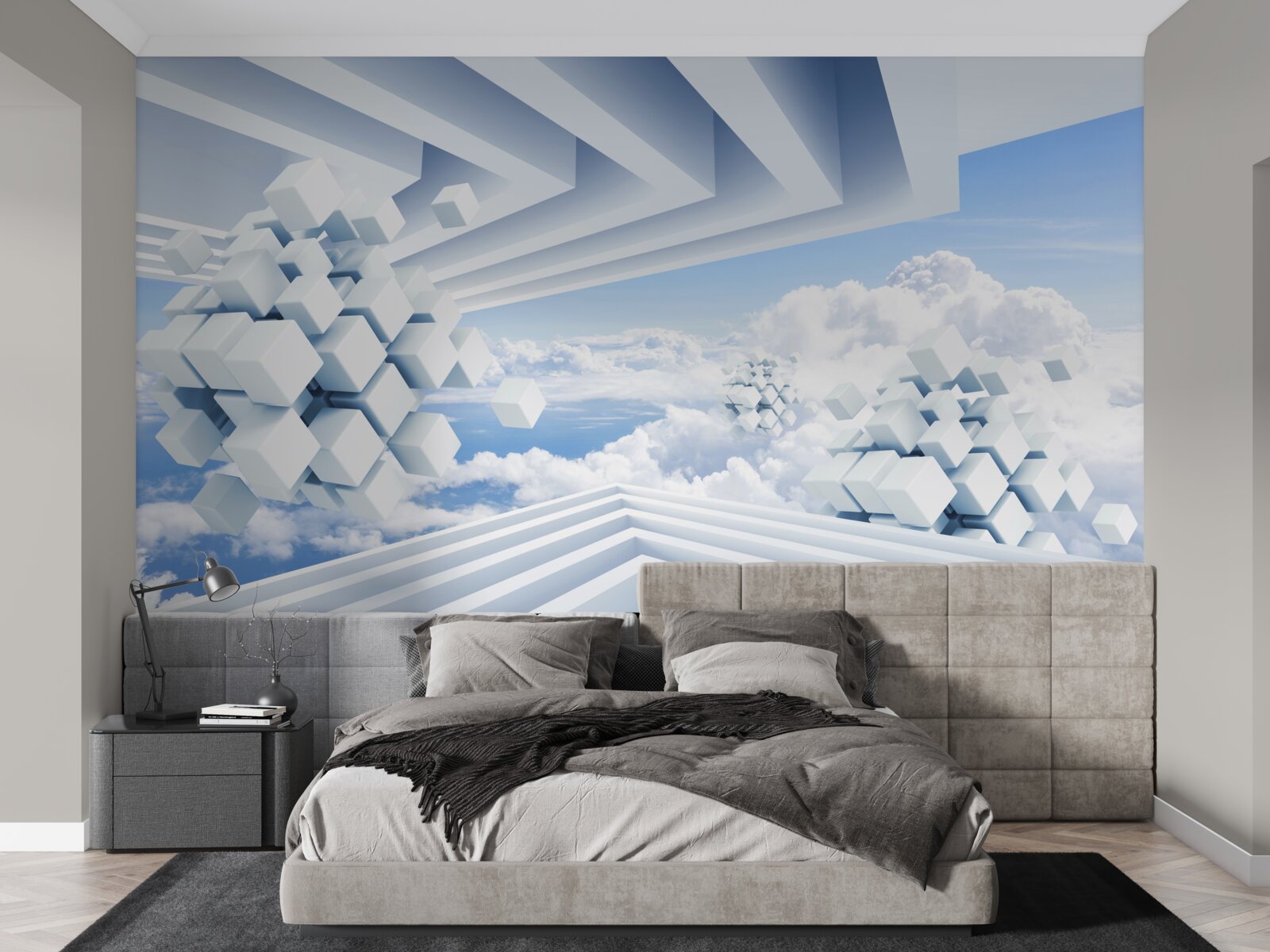 Fotobehang texturen zwevend in het blauw van de wolken