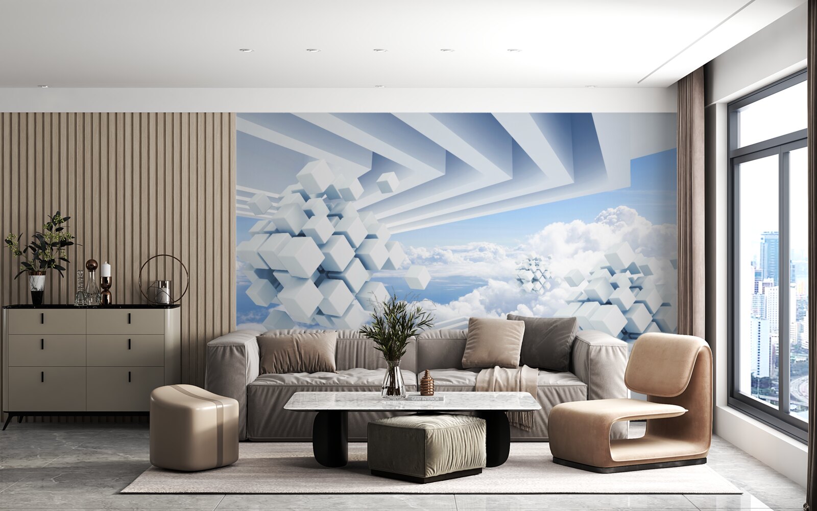 Fotobehang texturen zwevend in het blauw van de wolken