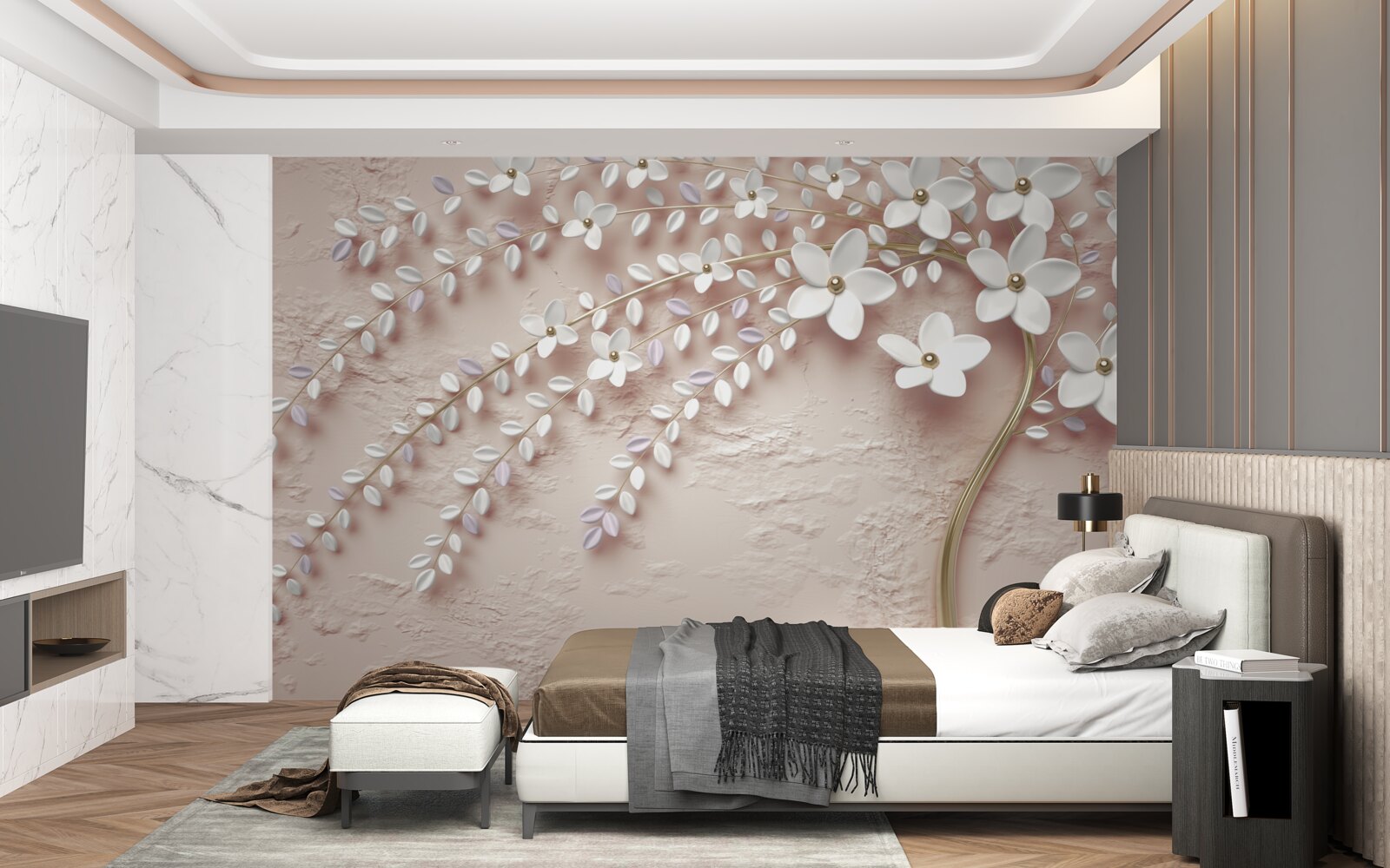 Fotobehang bloeiende boom met kleine bloemen