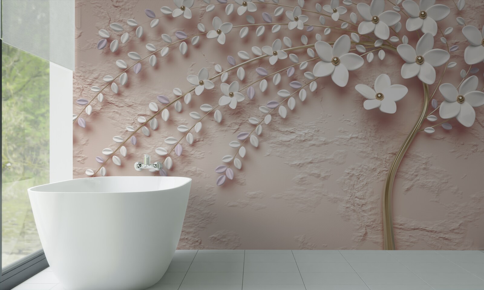 Fotobehang bloeiende boom met kleine bloemen