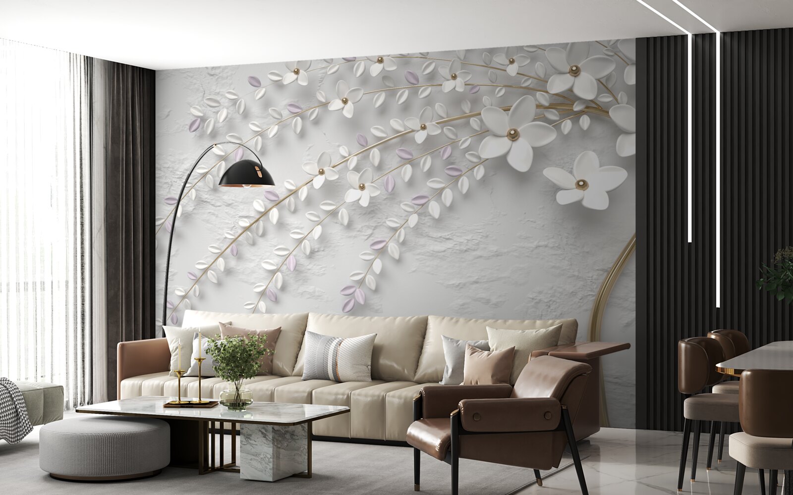 Fotobehang lenteboom versierd met witte bloemen