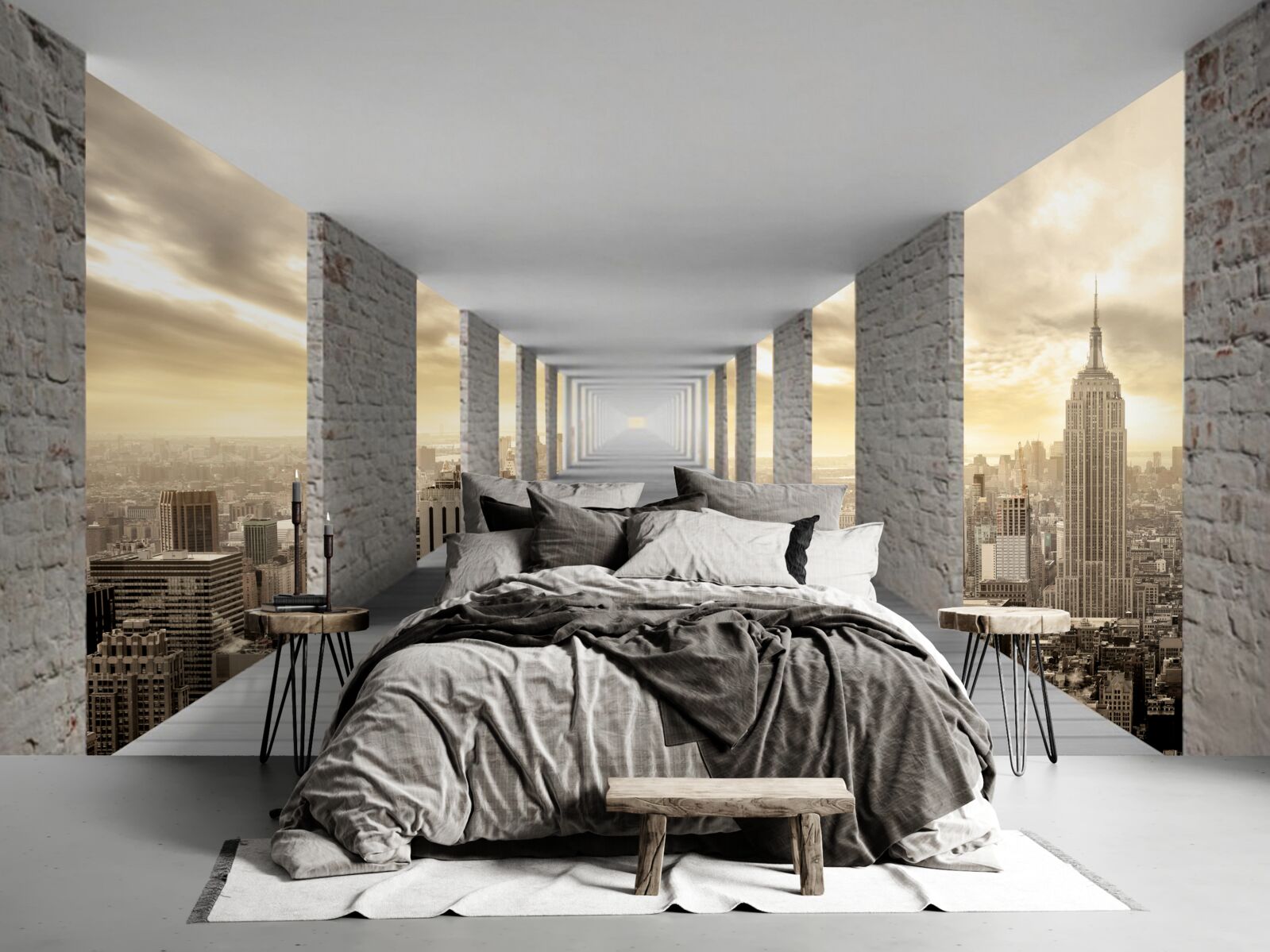 Fotobehang 3d tunnel die boven de stad uittorent