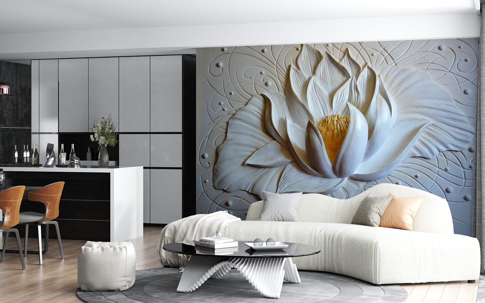 Fotobehang reliëf van witte lotus