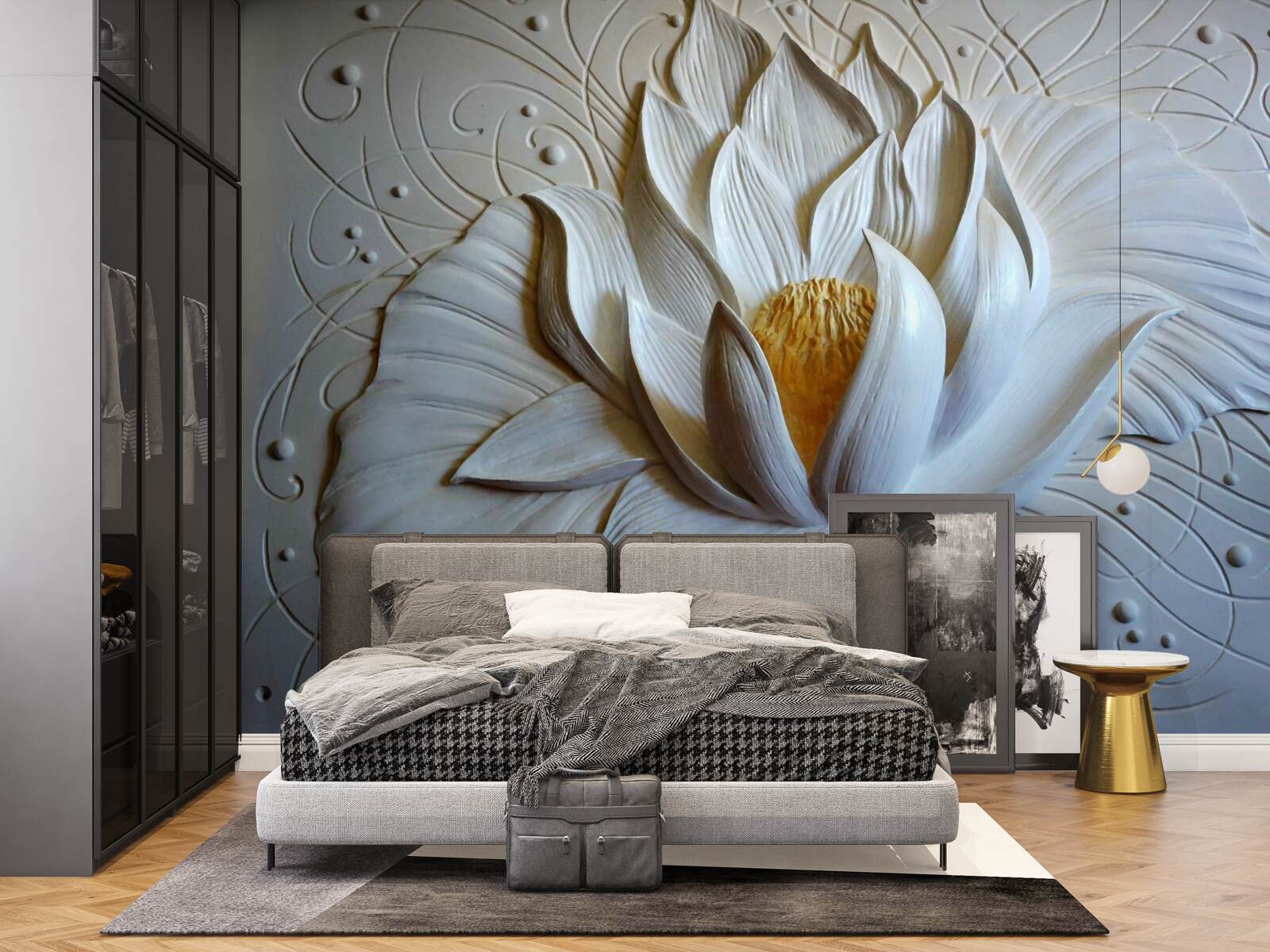 Fotobehang reliëf van witte lotus