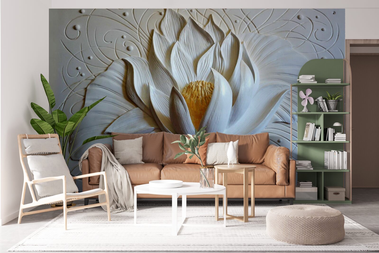 Fotobehang reliëf van witte lotus