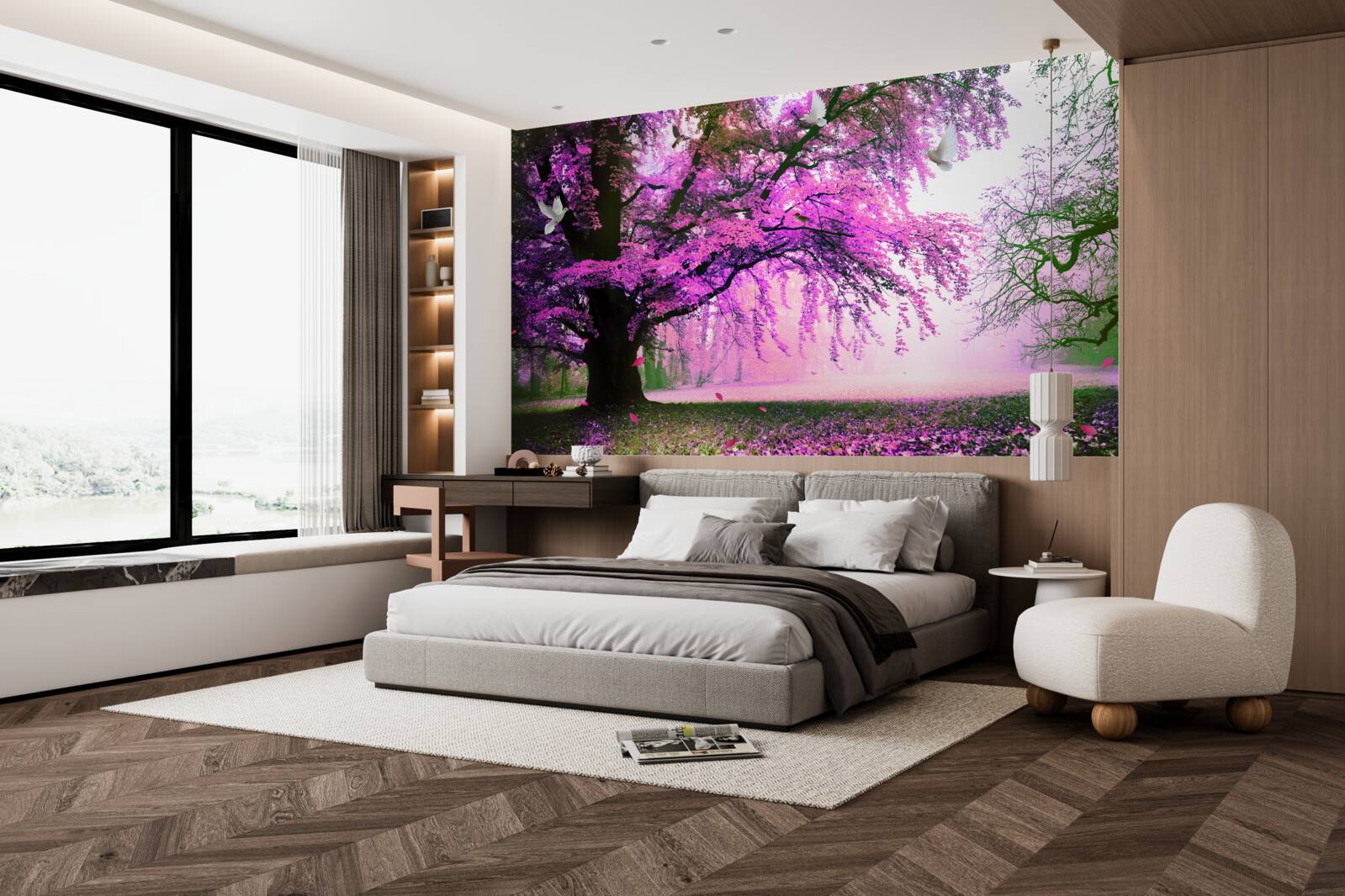 Fotobehang Betoverende kleuren van kersenbloesems