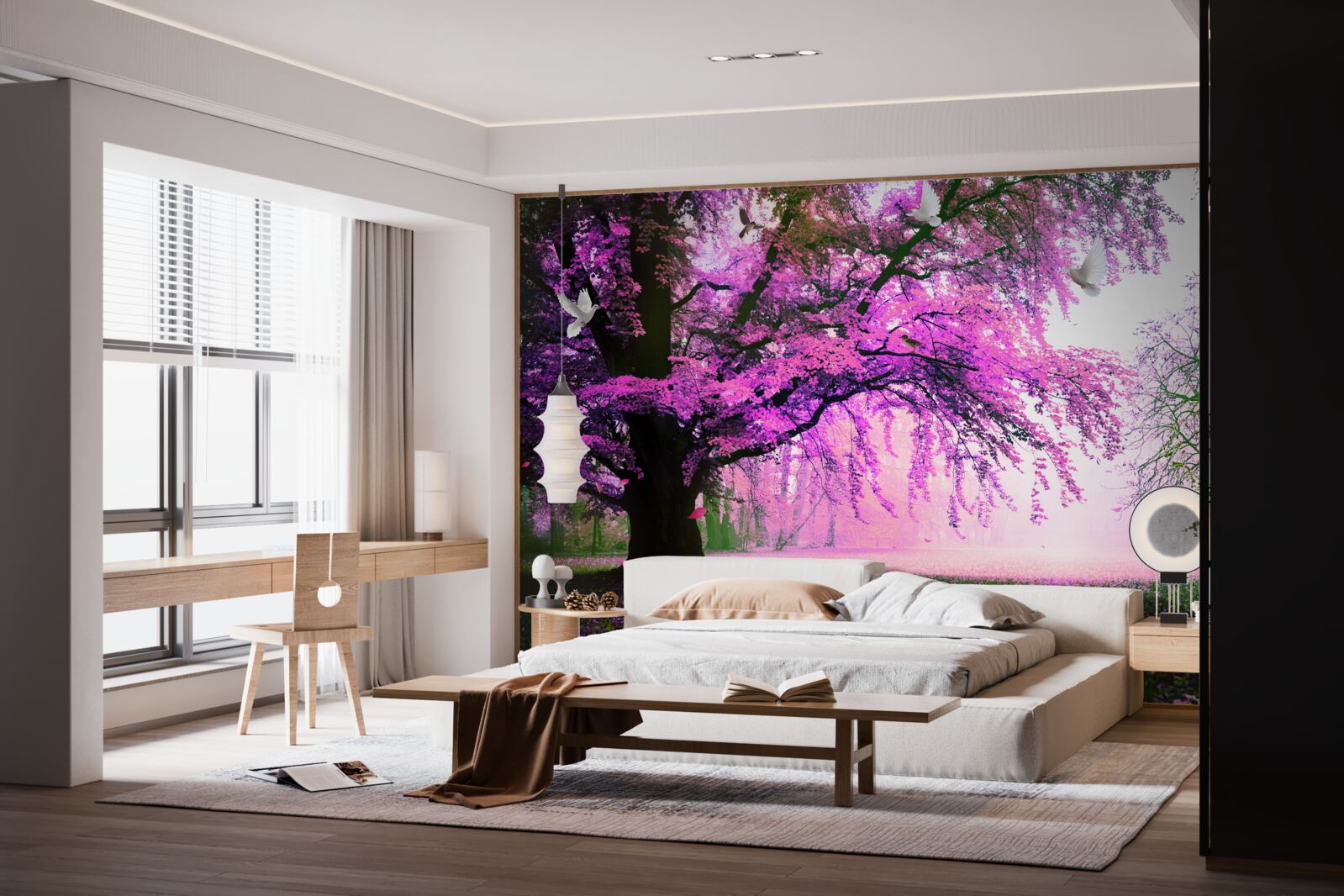 Fotobehang Betoverende kleuren van kersenbloesems