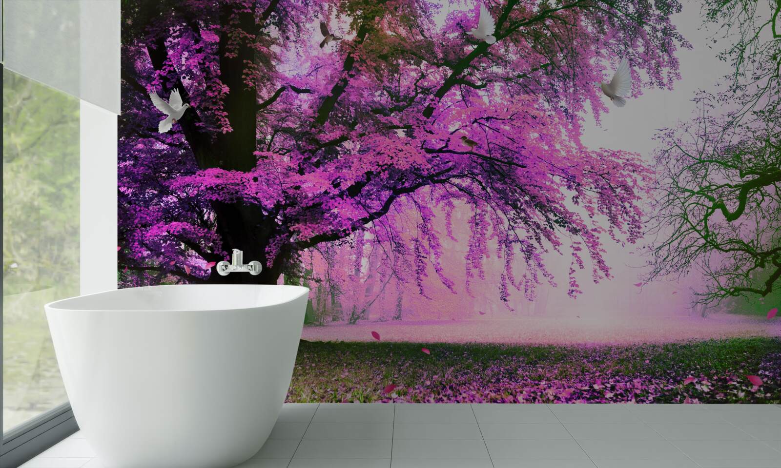 Fotobehang Betoverende kleuren van kersenbloesems