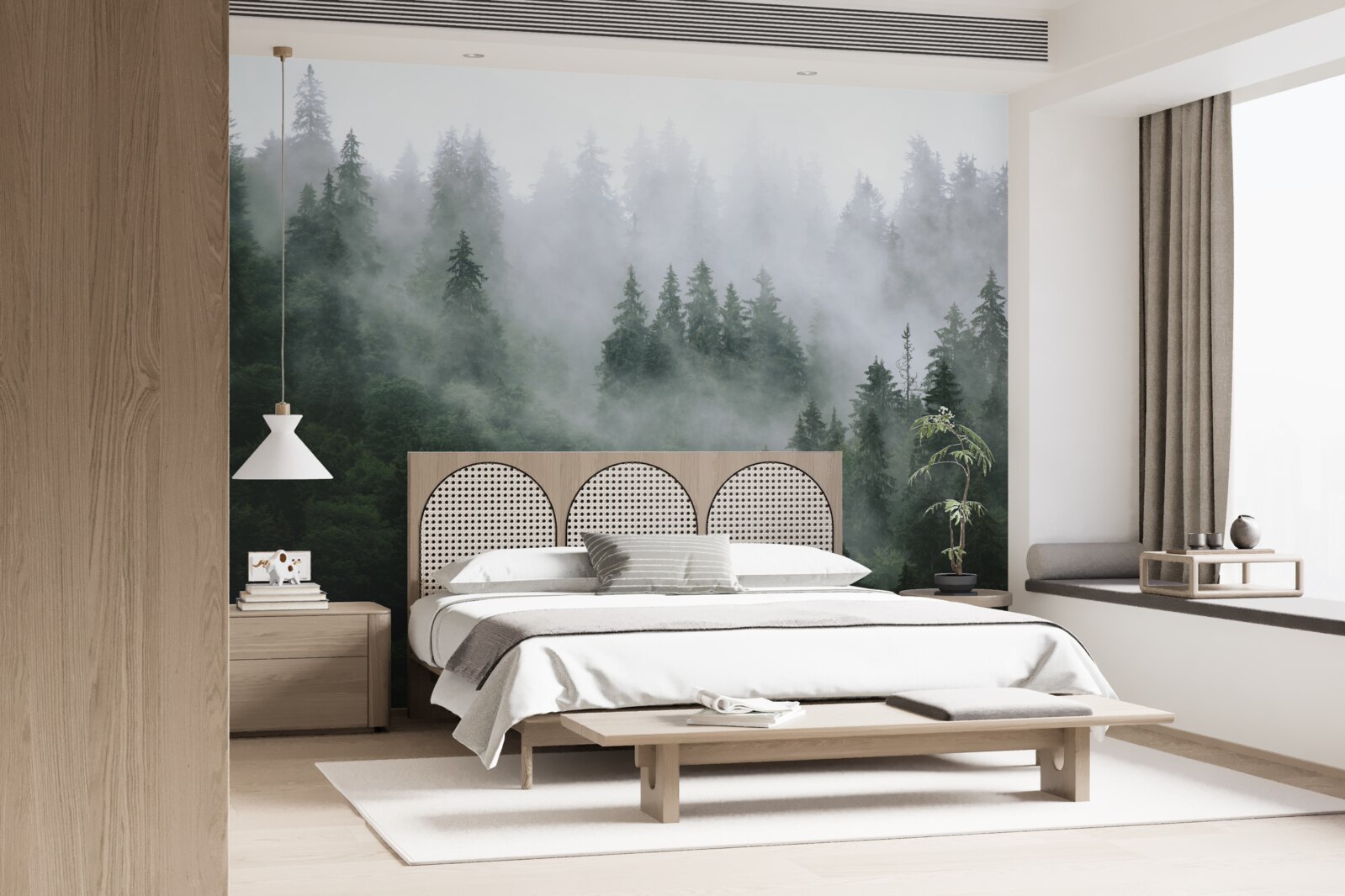 Fotobehang mistige rand van een naaldbos