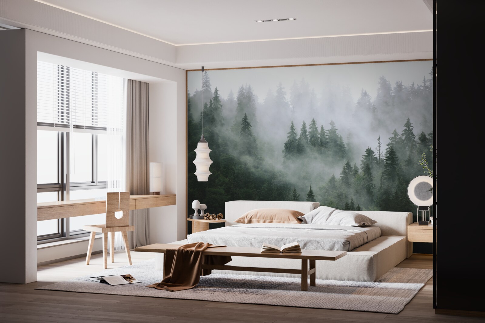 Fotobehang mistige rand van een naaldbos