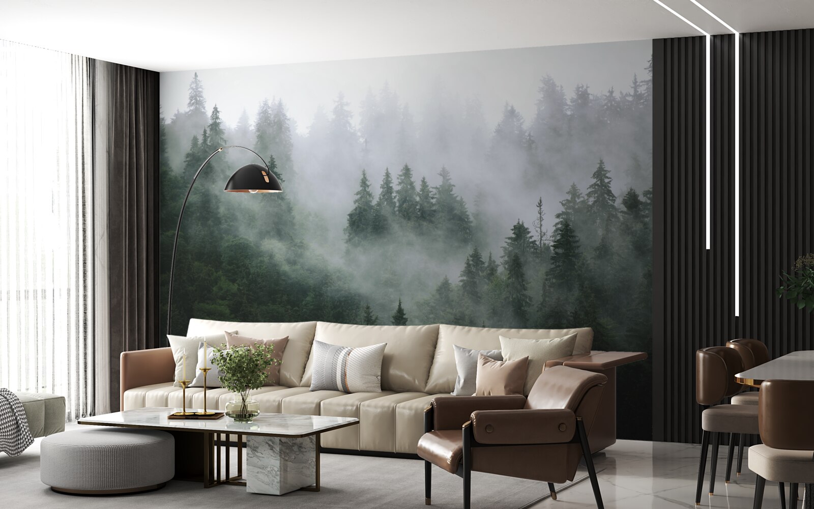 Fotobehang mistige rand van een naaldbos