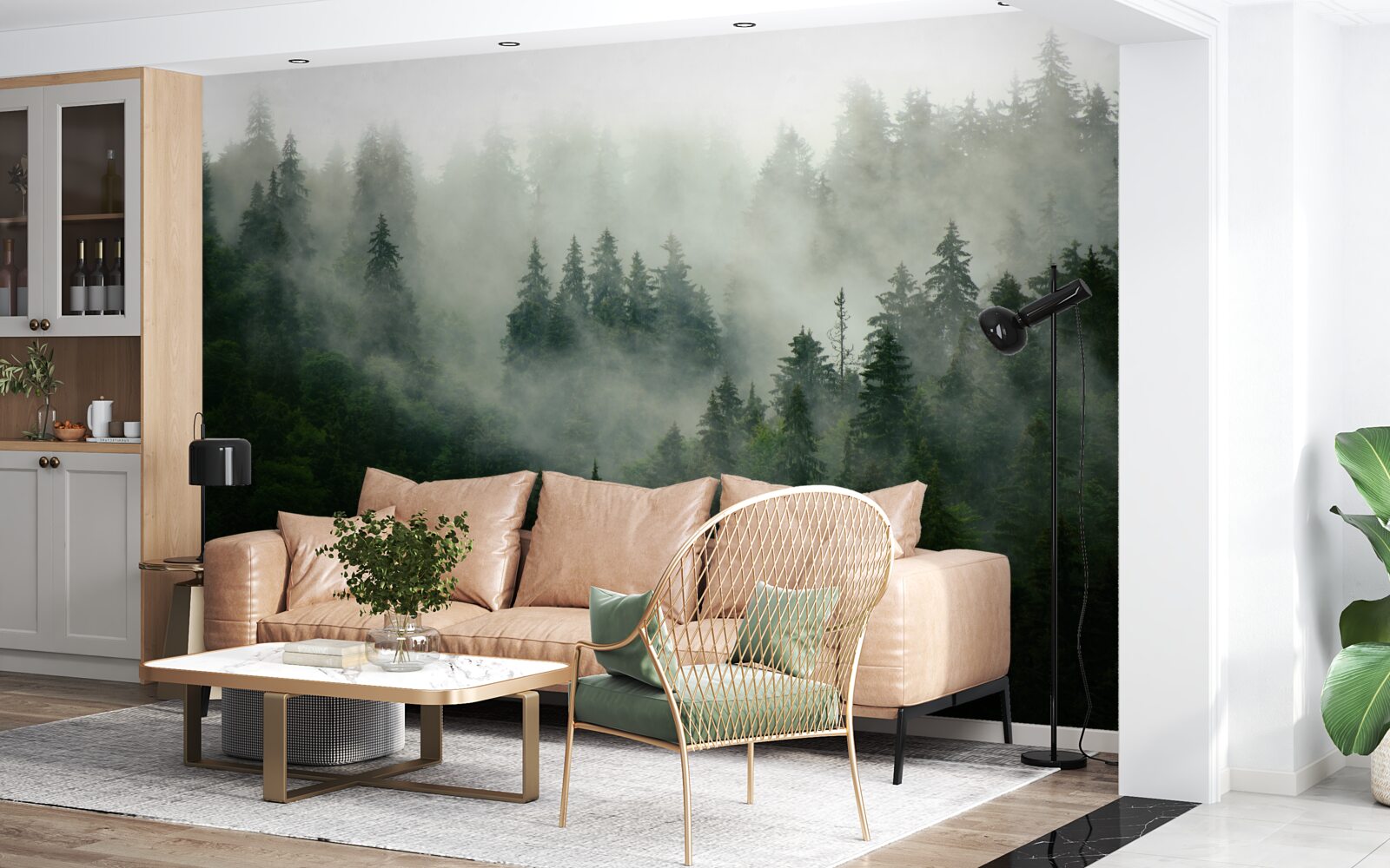 Fotobehang duisternis tussen de sparren en dennen