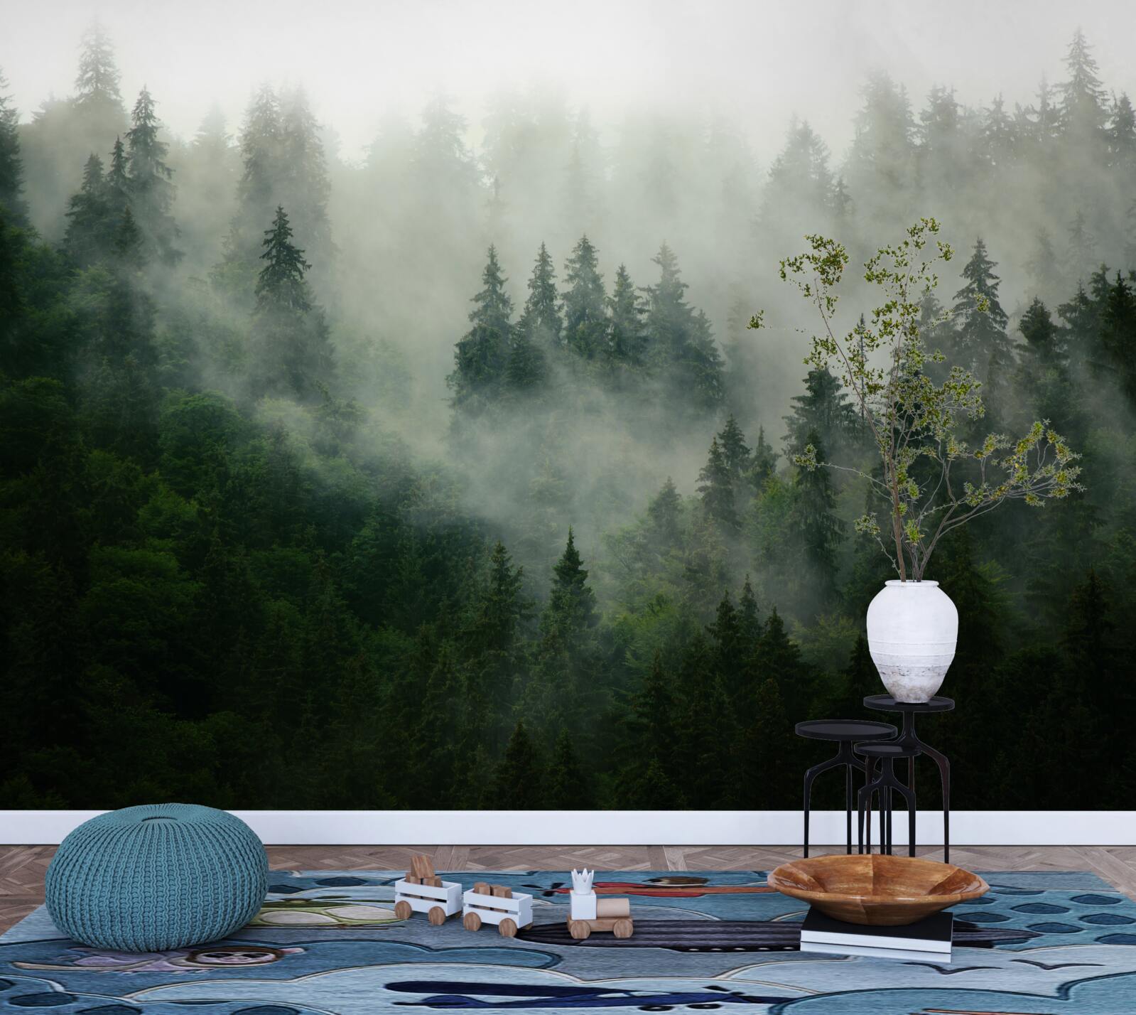 Fotobehang duisternis tussen de sparren en dennen