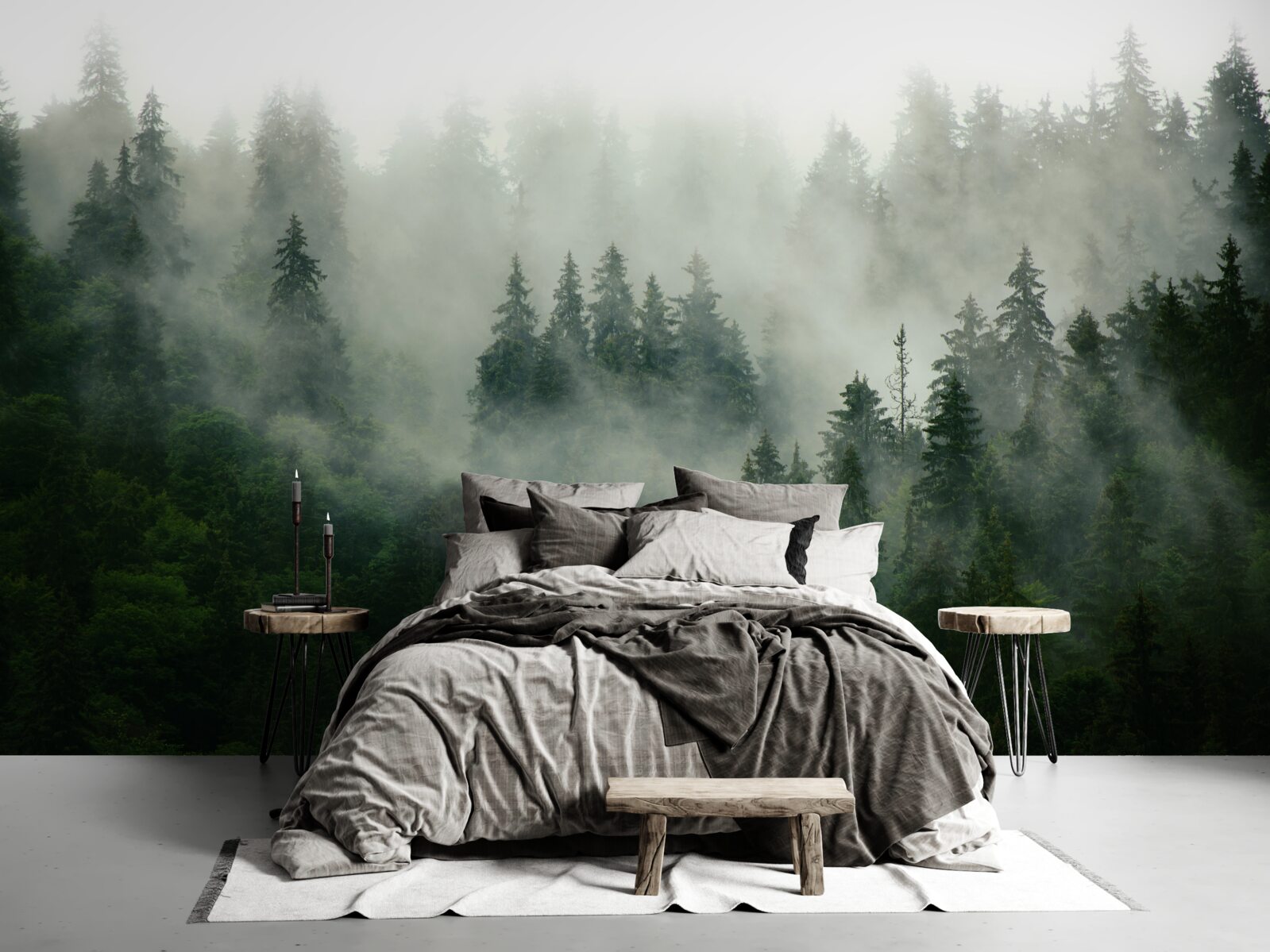 Fotobehang duisternis tussen de sparren en dennen