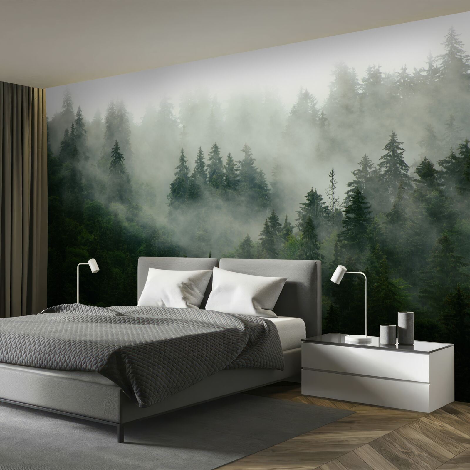 Fotobehang duisternis tussen de sparren en dennen