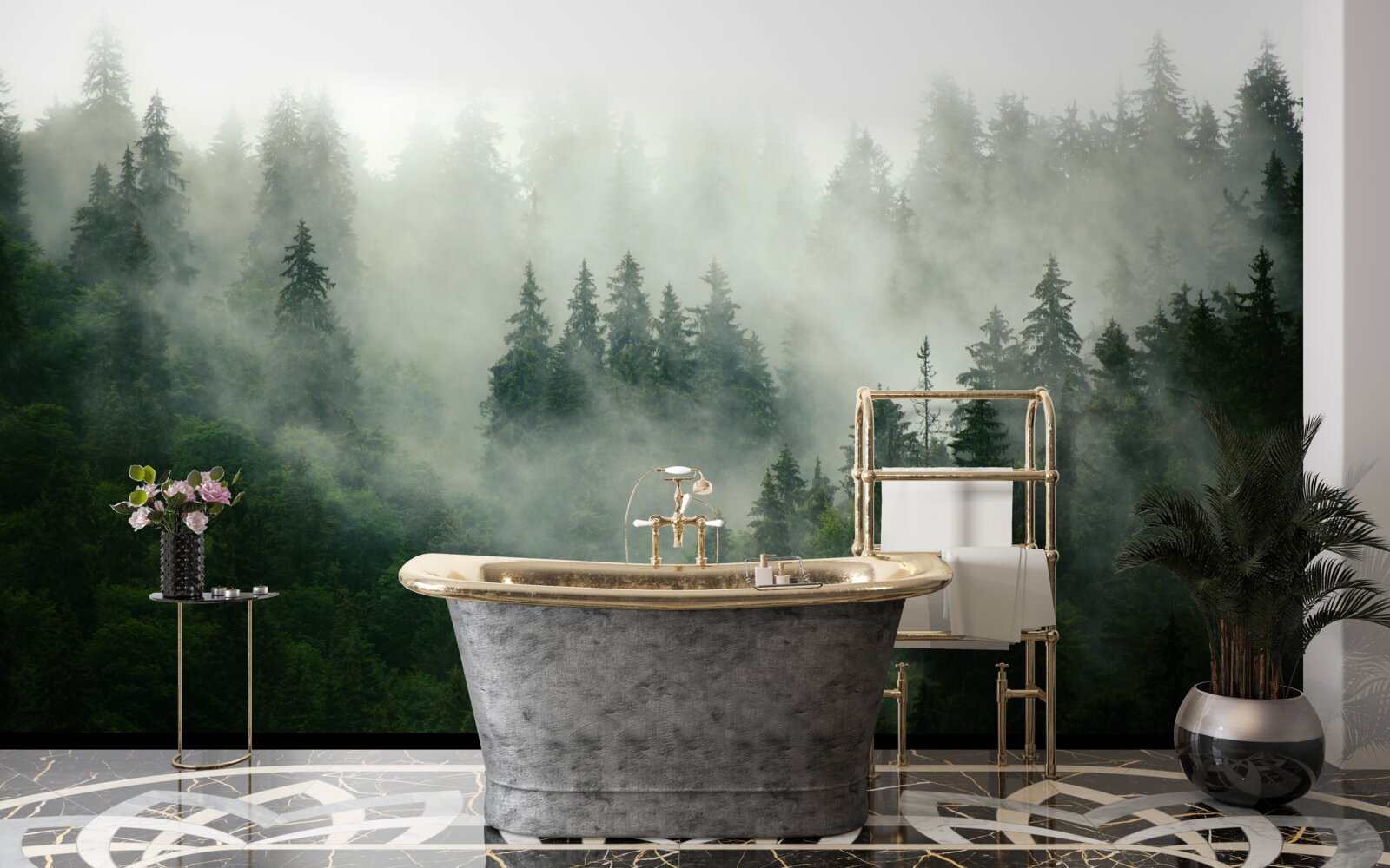 Fotobehang duisternis tussen de sparren en dennen