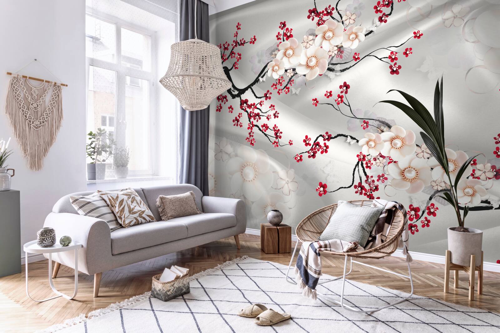 Fotobehang bloemen bloeiden op de takken van de rode sakura