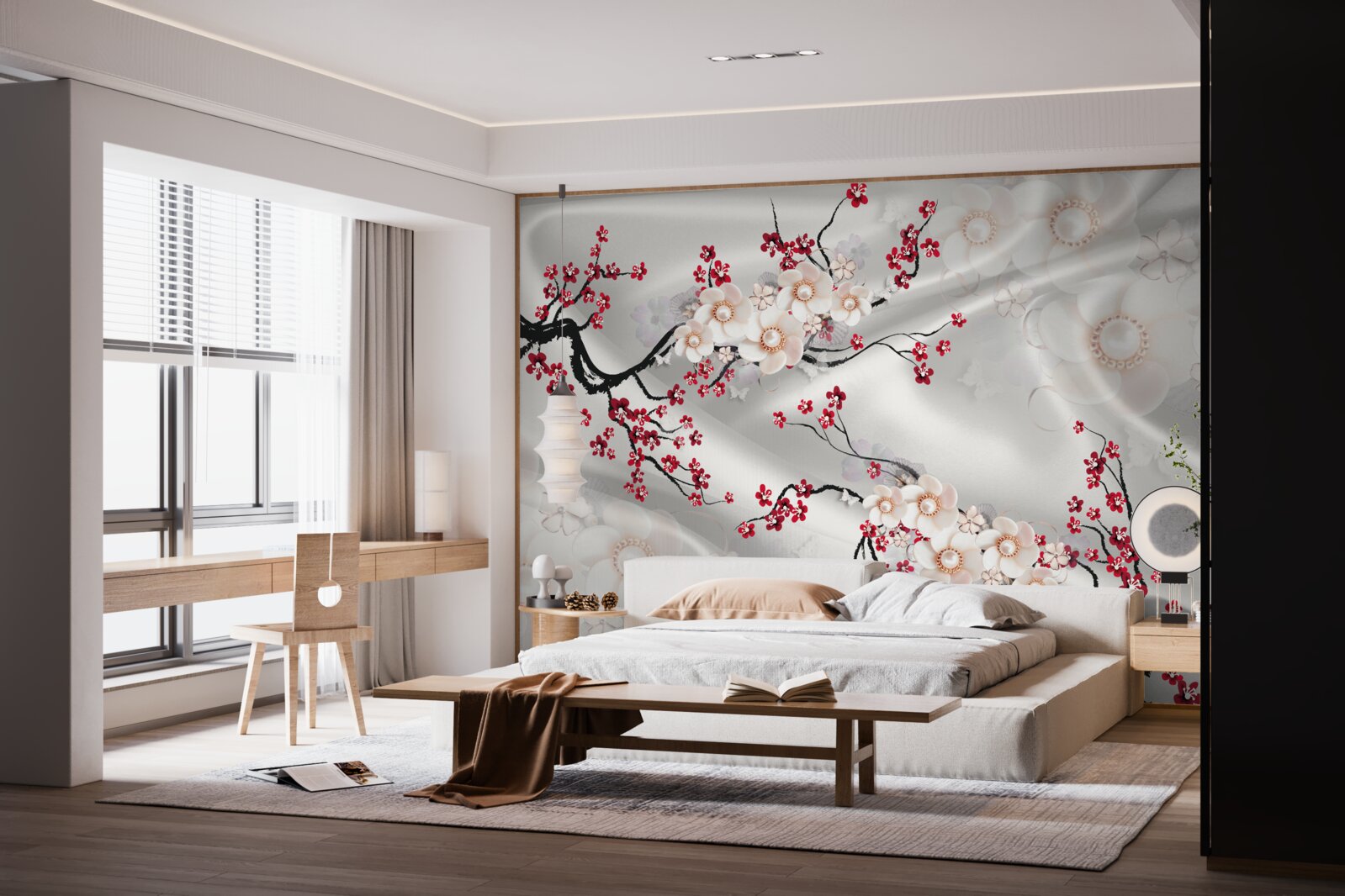 Fotobehang bloemen bloeiden op de takken van de rode sakura