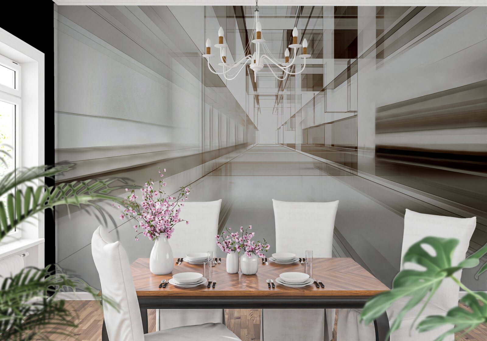 Fotobehang er is een lichtgrijze tunnel in de toekomst