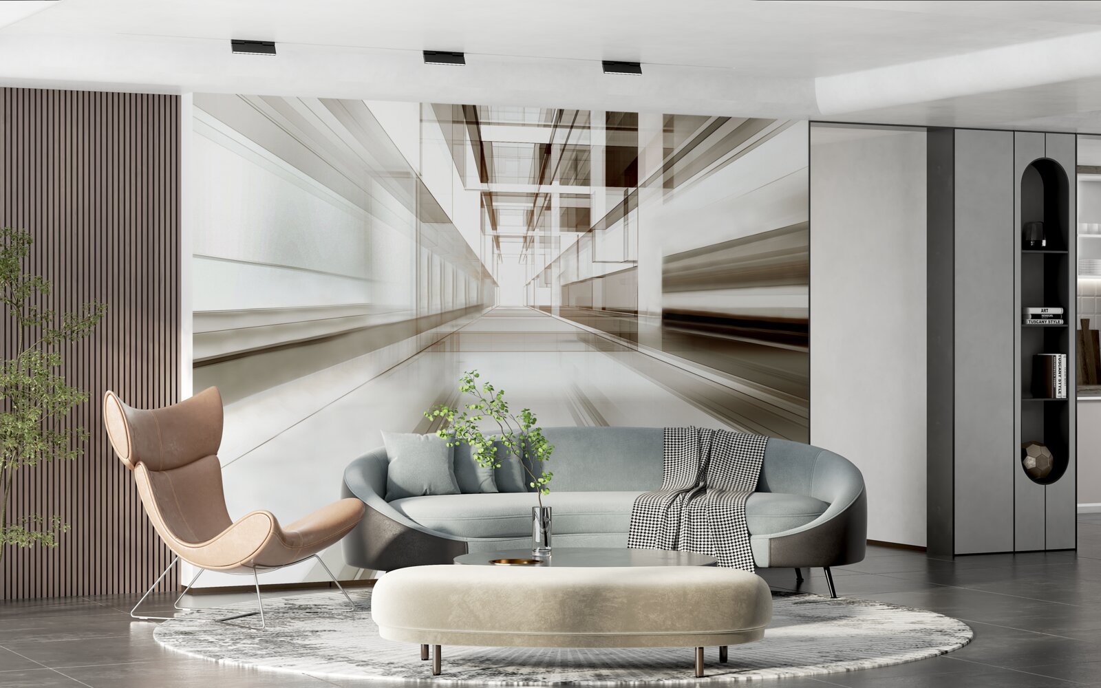 Fotobehang er is een lichtgrijze tunnel in de toekomst