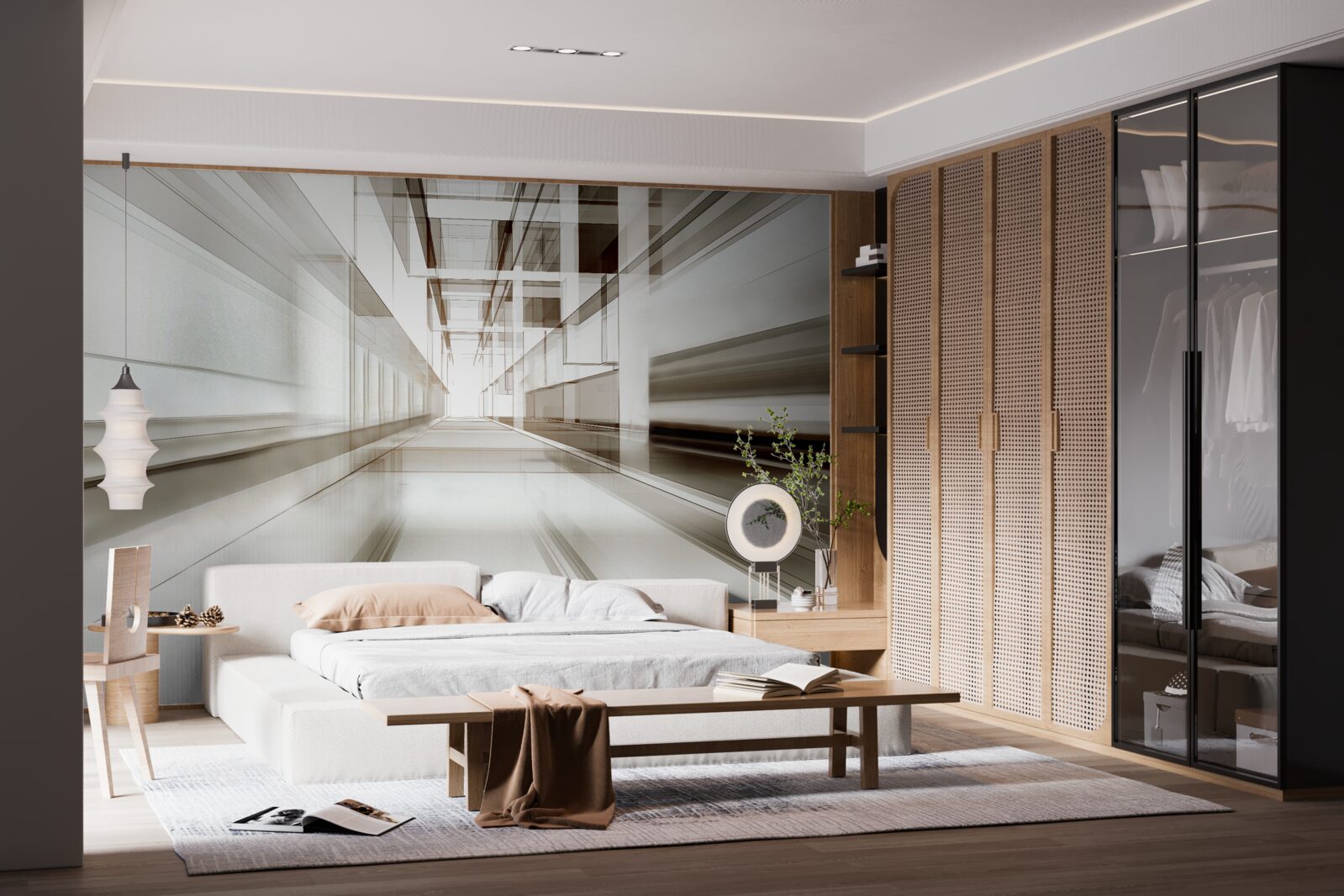 Fotobehang er is een lichtgrijze tunnel in de toekomst