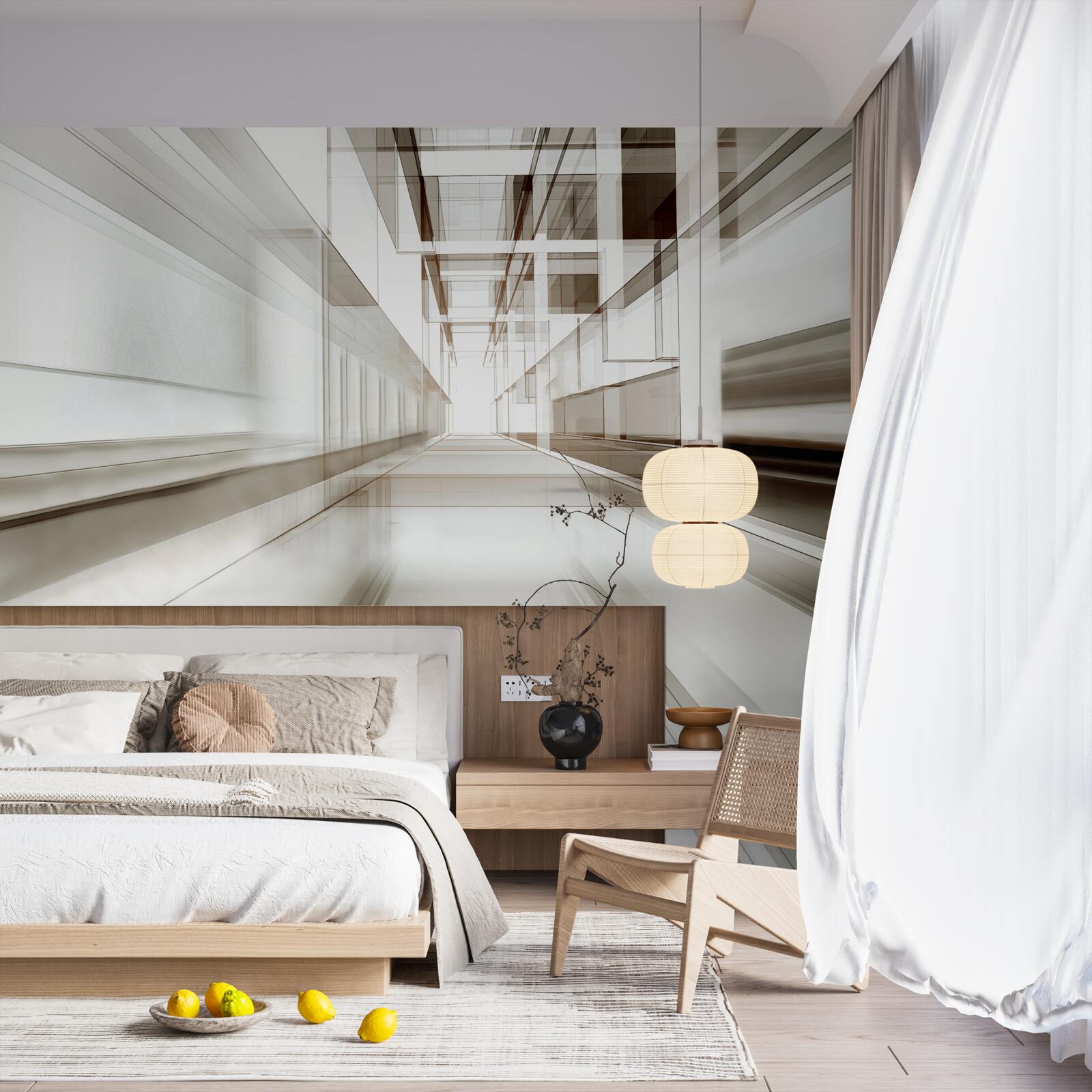 Fotobehang er is een lichtgrijze tunnel in de toekomst