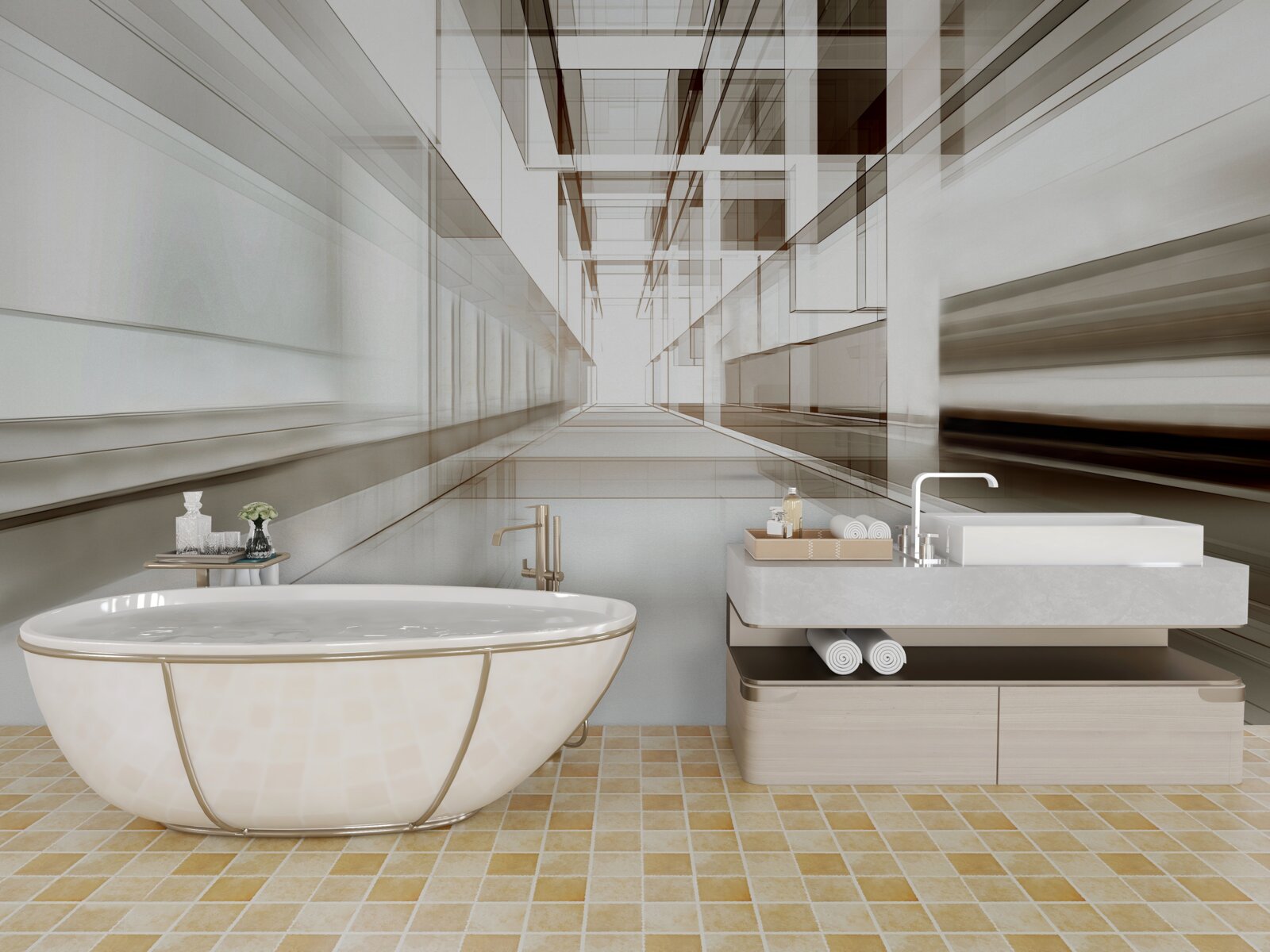 Fotobehang er is een lichtgrijze tunnel in de toekomst