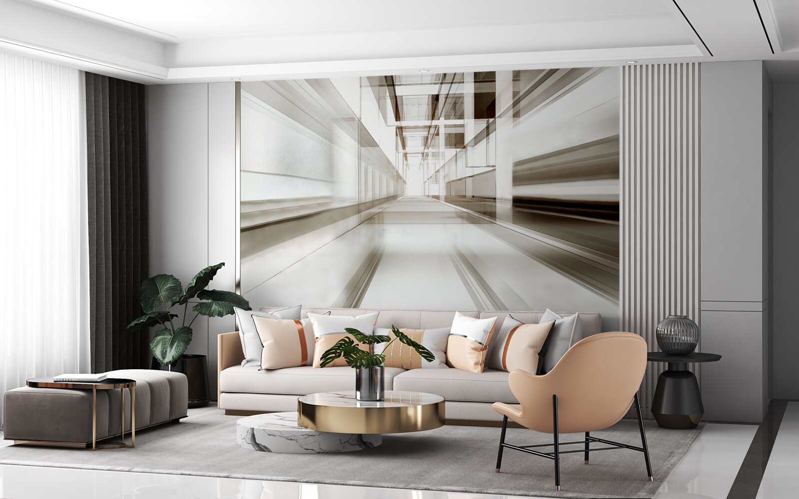 Fotobehang er is een lichtgrijze tunnel in de toekomst