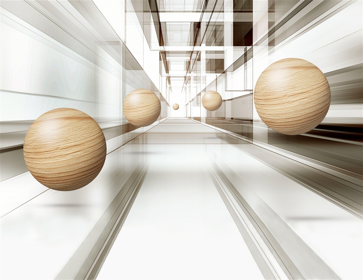 Fotobehang houten ballen razen de oneindigheid in