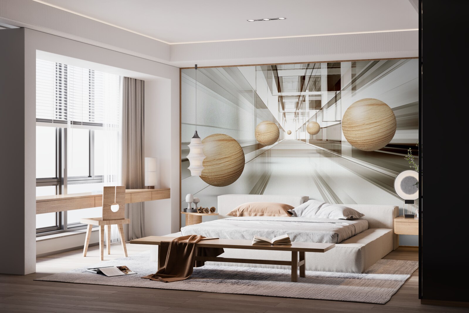 Fotobehang houten ballen razen de oneindigheid in