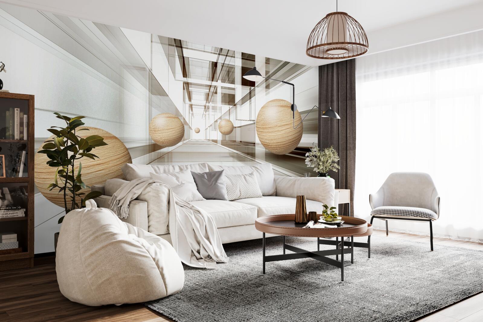 Fotobehang houten ballen razen de oneindigheid in