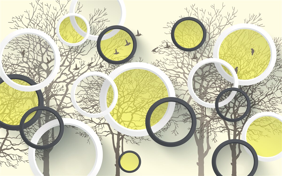 Fotobehang de lenscirkels weerspiegelen de textuur van de bomen