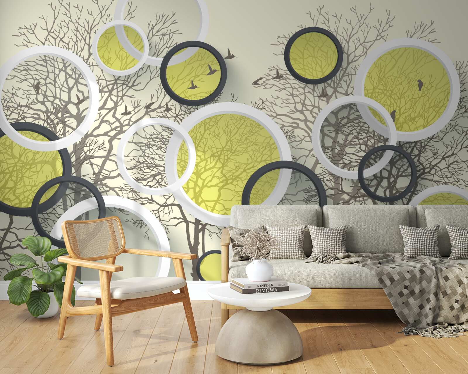 Fotobehang de lenscirkels weerspiegelen de textuur van de bomen